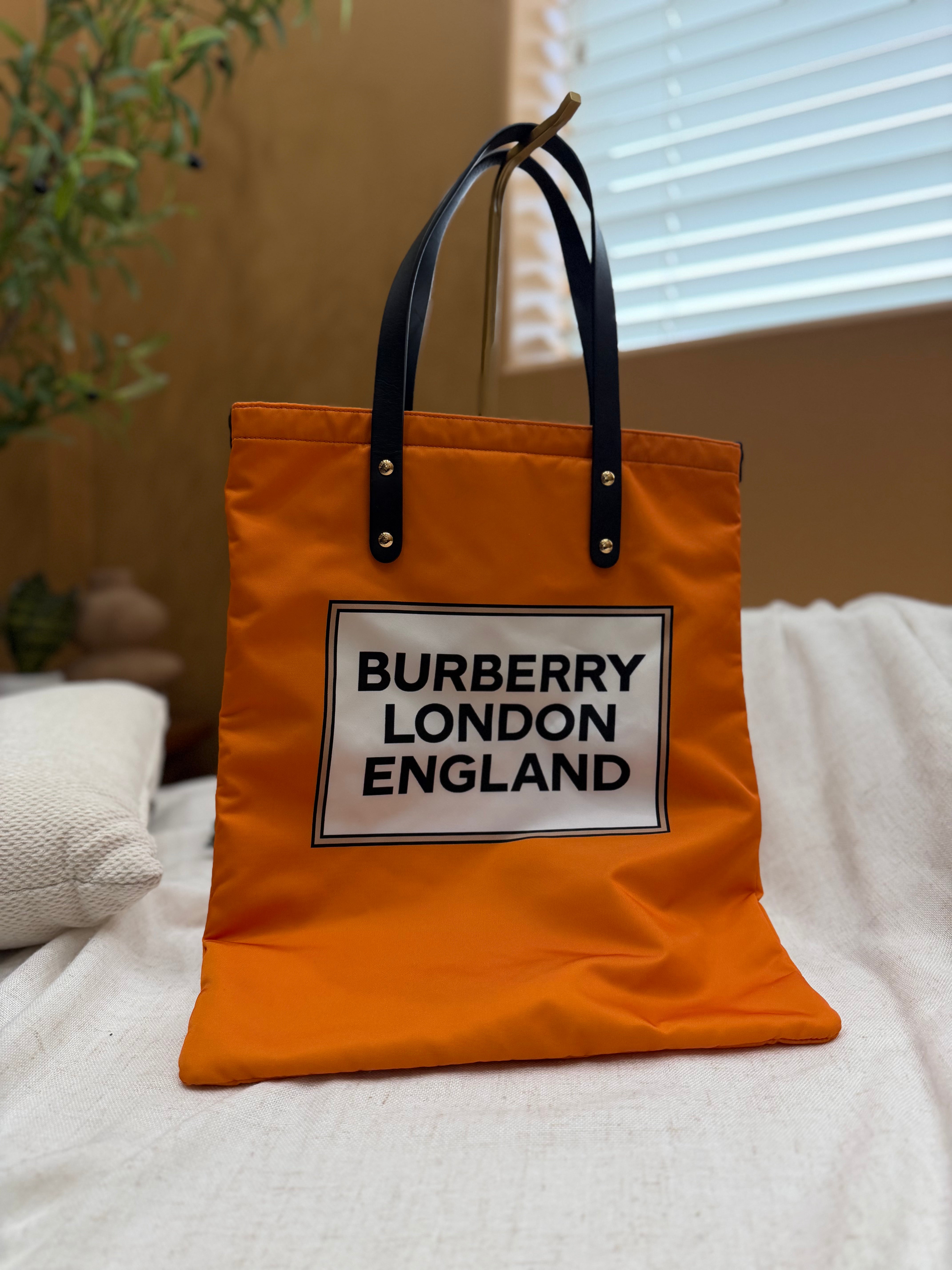 *DONS PRE-DROP* Burberry Orange Nylon London Logo Tote