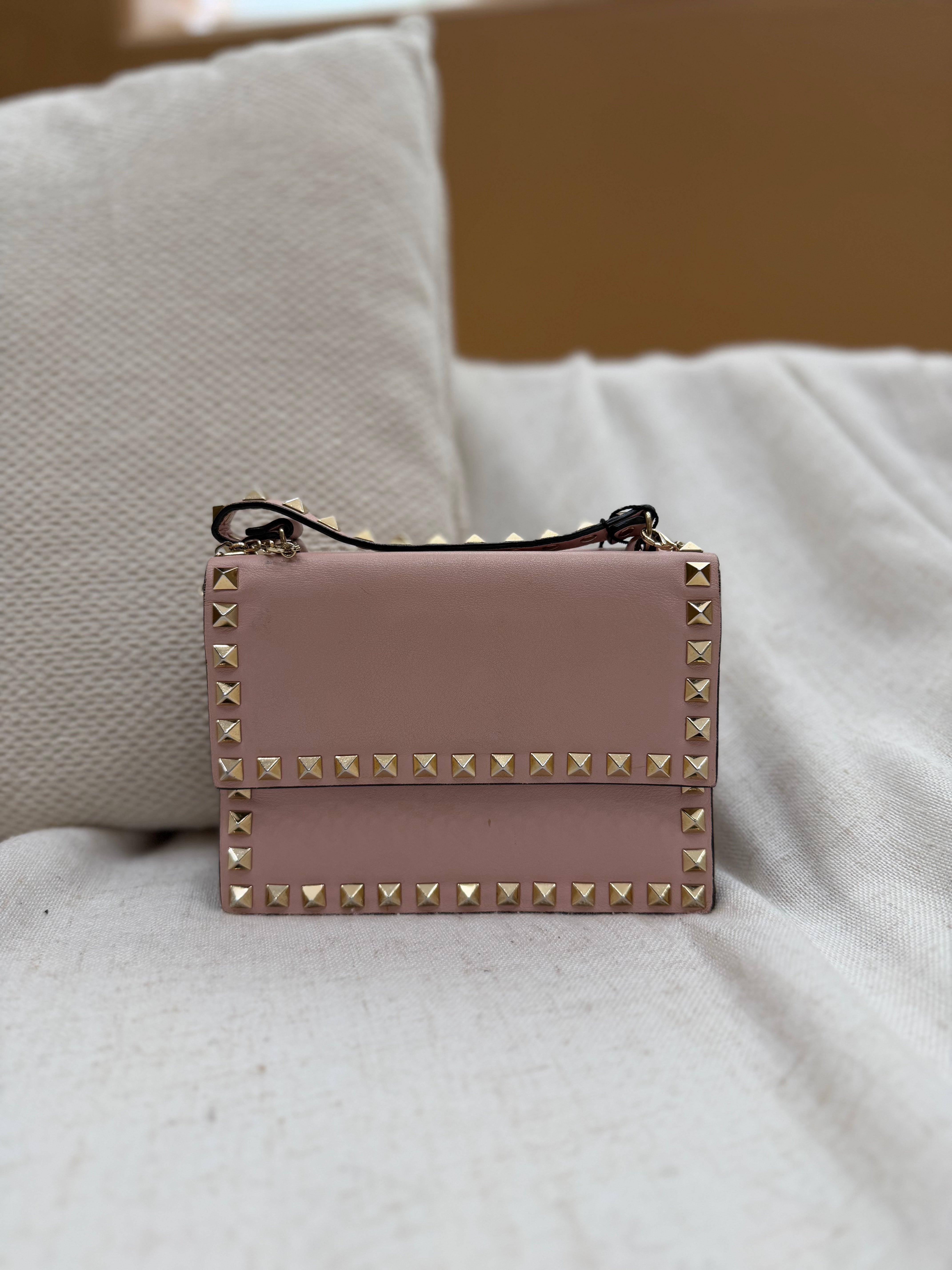 *DONS PRE-DROP*  Valentino Dusty Pink Leather Rockstud Mii Top Handle Crossbody