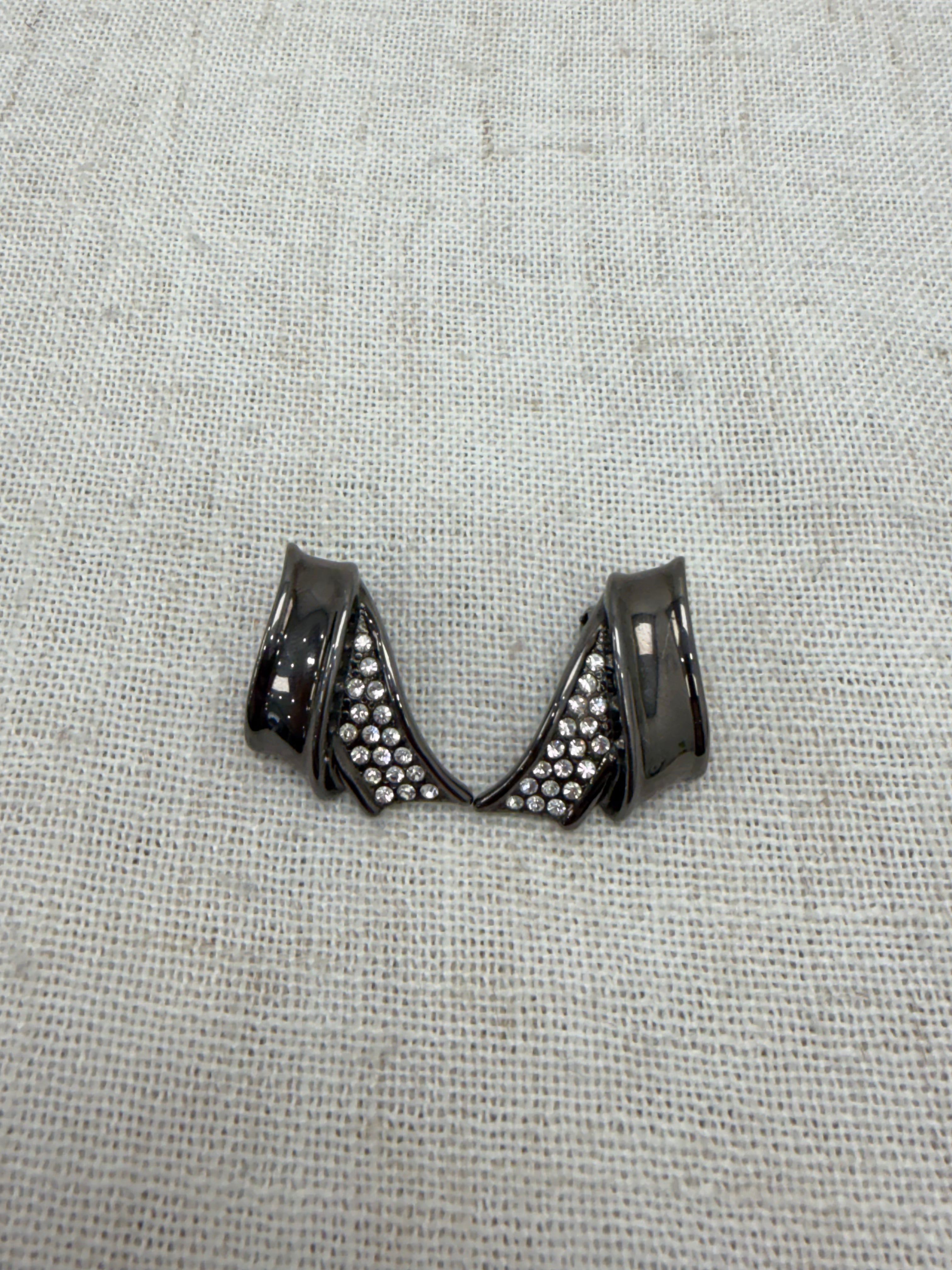Saint Laurent YSL Rhinstone & Gun Metal Clip on Earrings