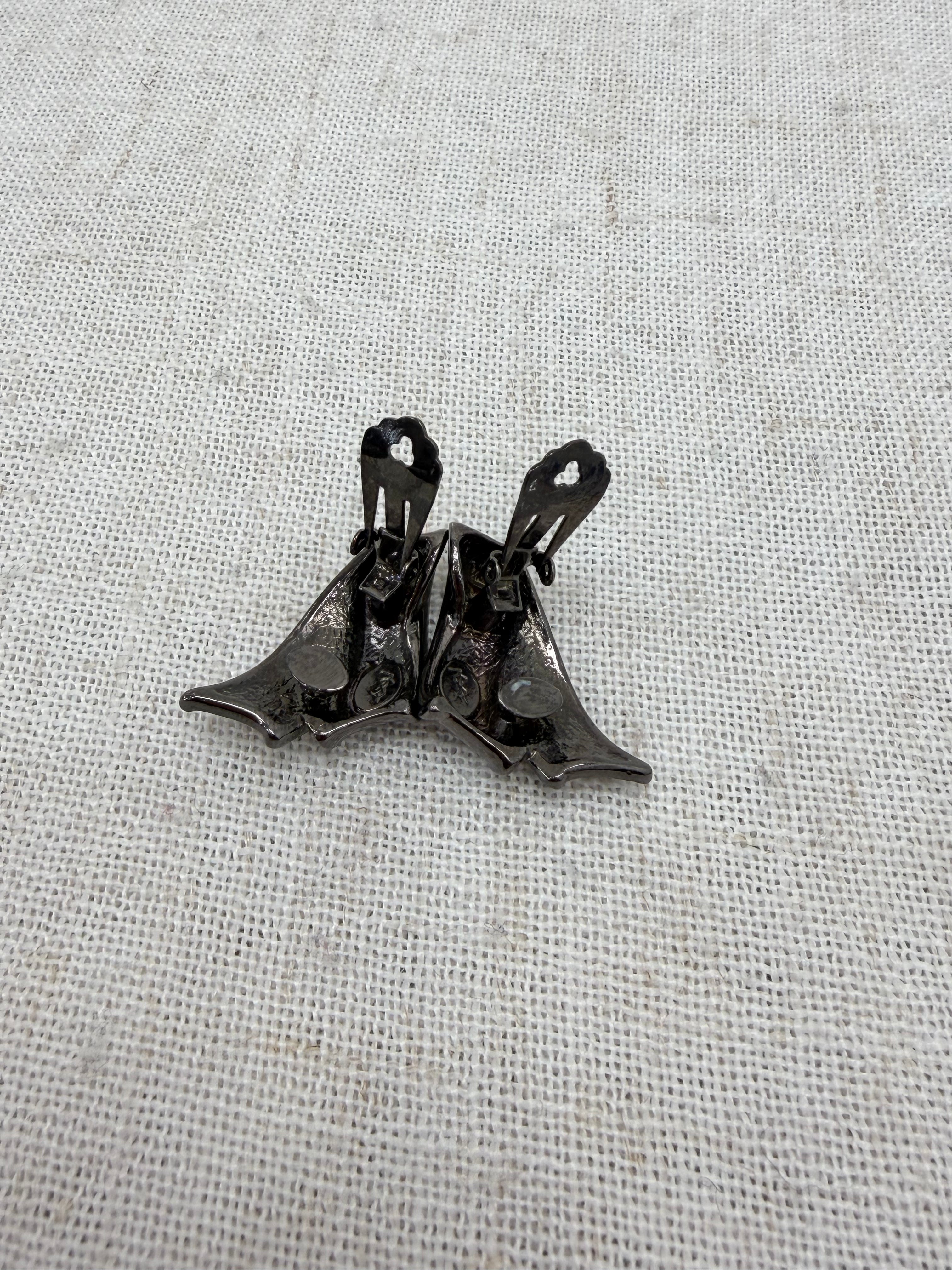 Saint Laurent YSL Rhinstone & Gun Metal Clip on Earrings