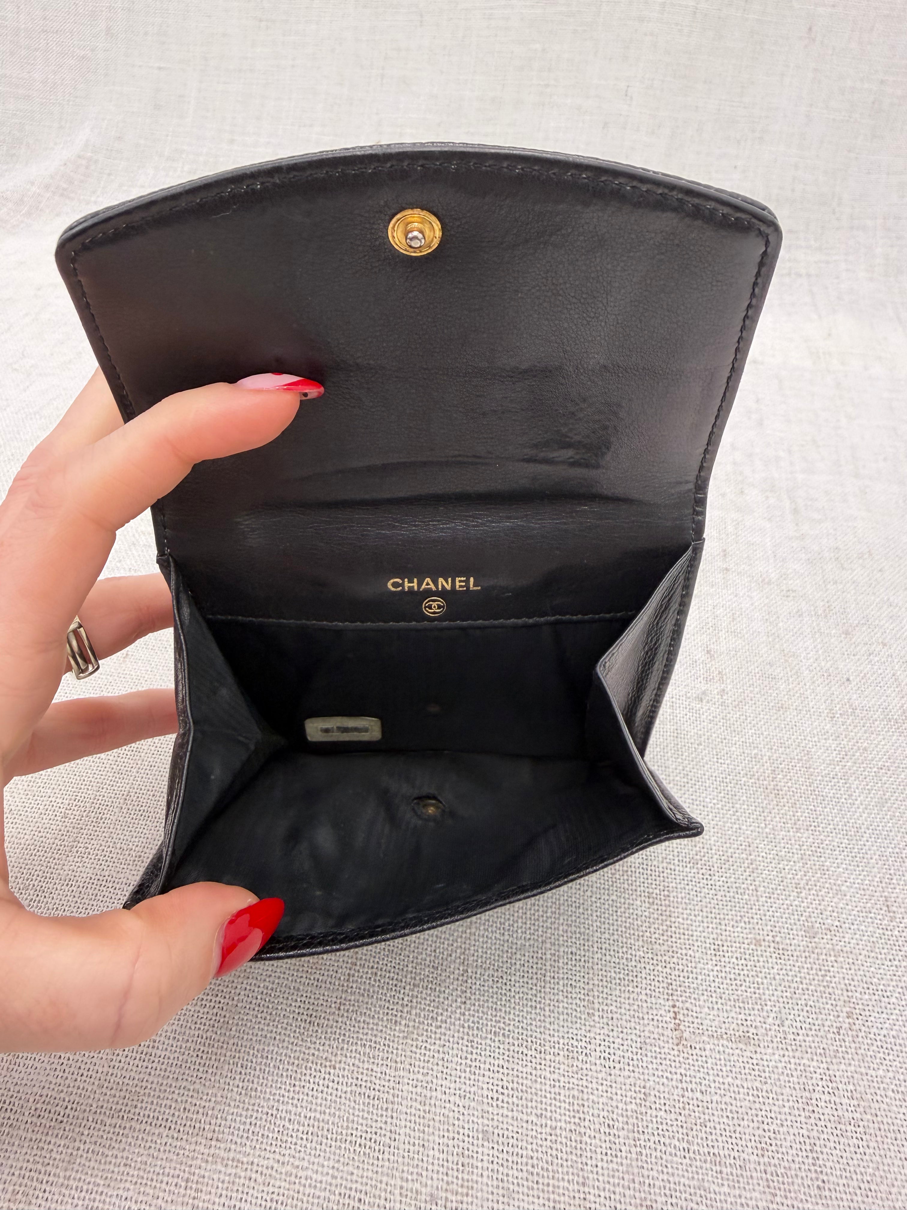 Chanel Black Caviar Leather Compact Wallet