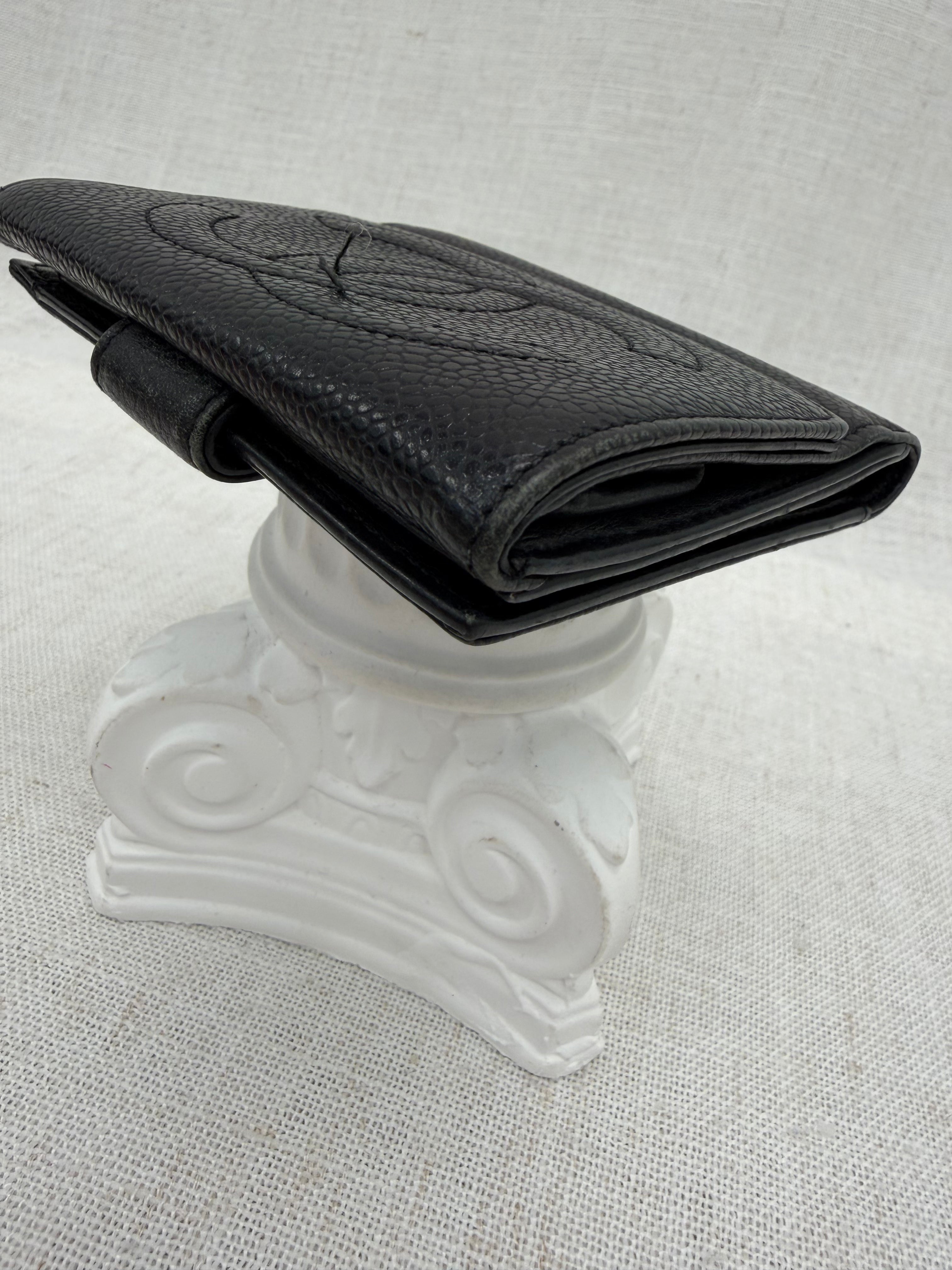 Chanel Black Caviar Leather Compact Wallet