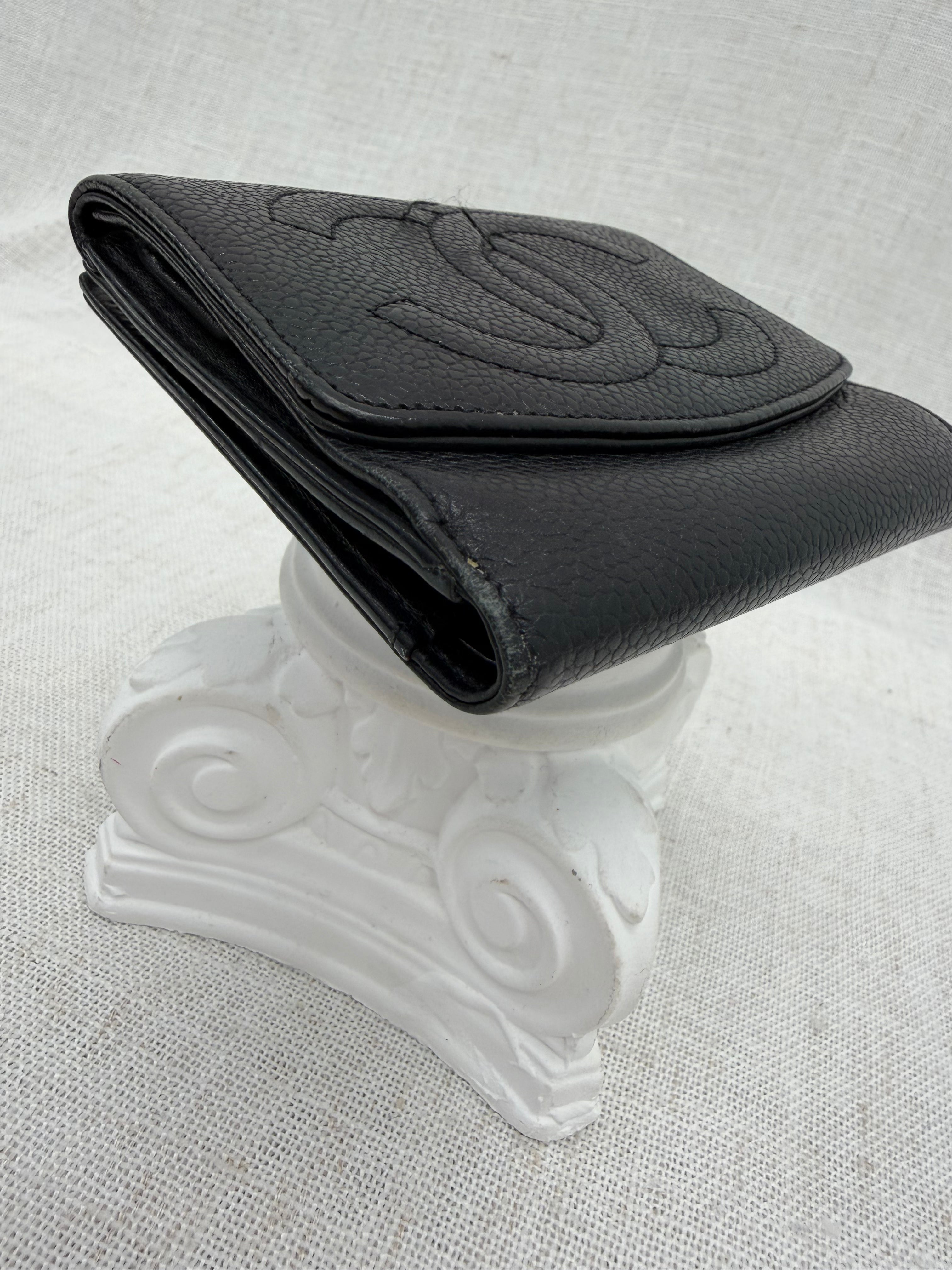 Chanel Black Caviar Leather Compact Wallet