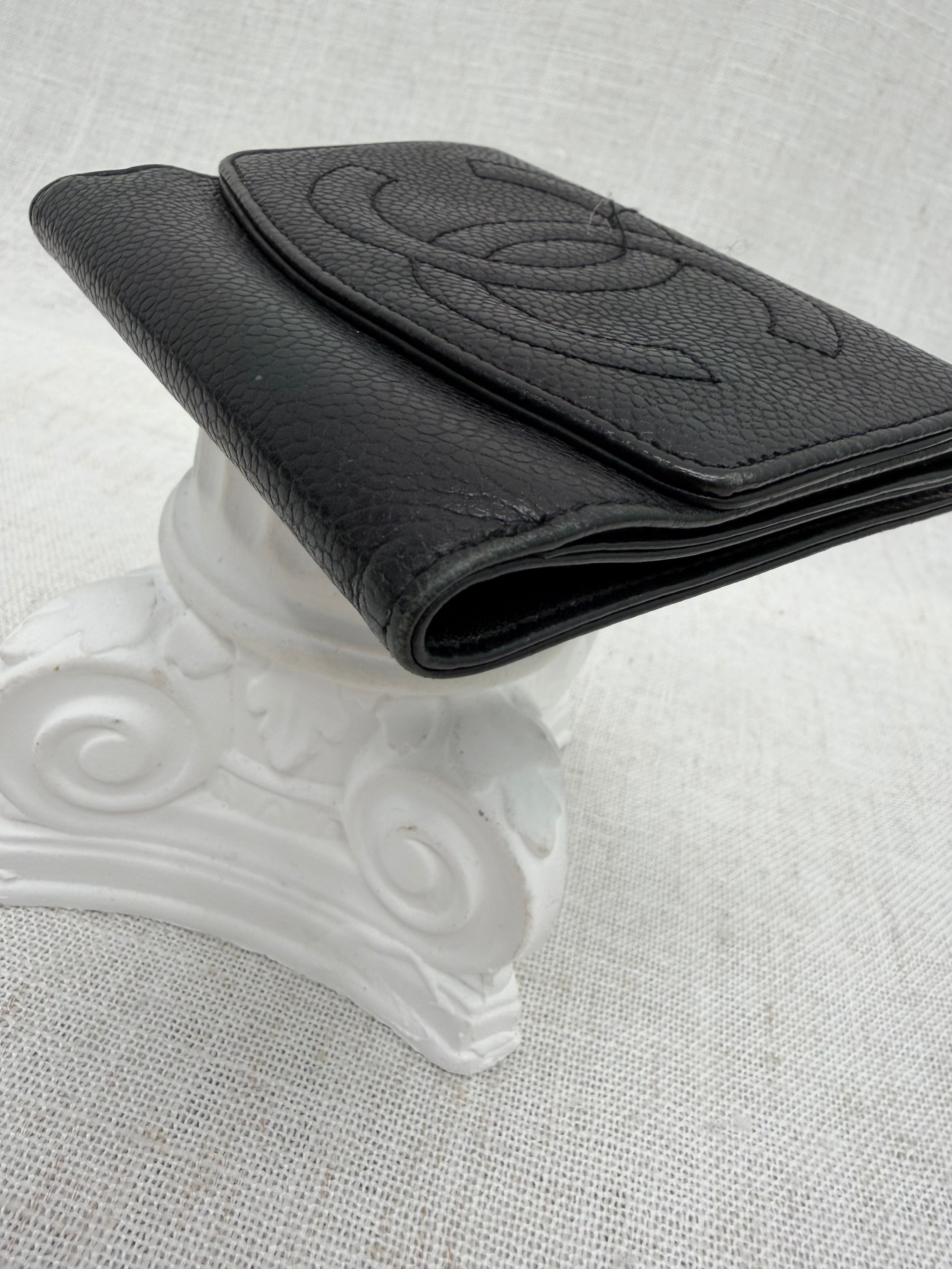 Chanel Black Caviar Leather Compact Wallet