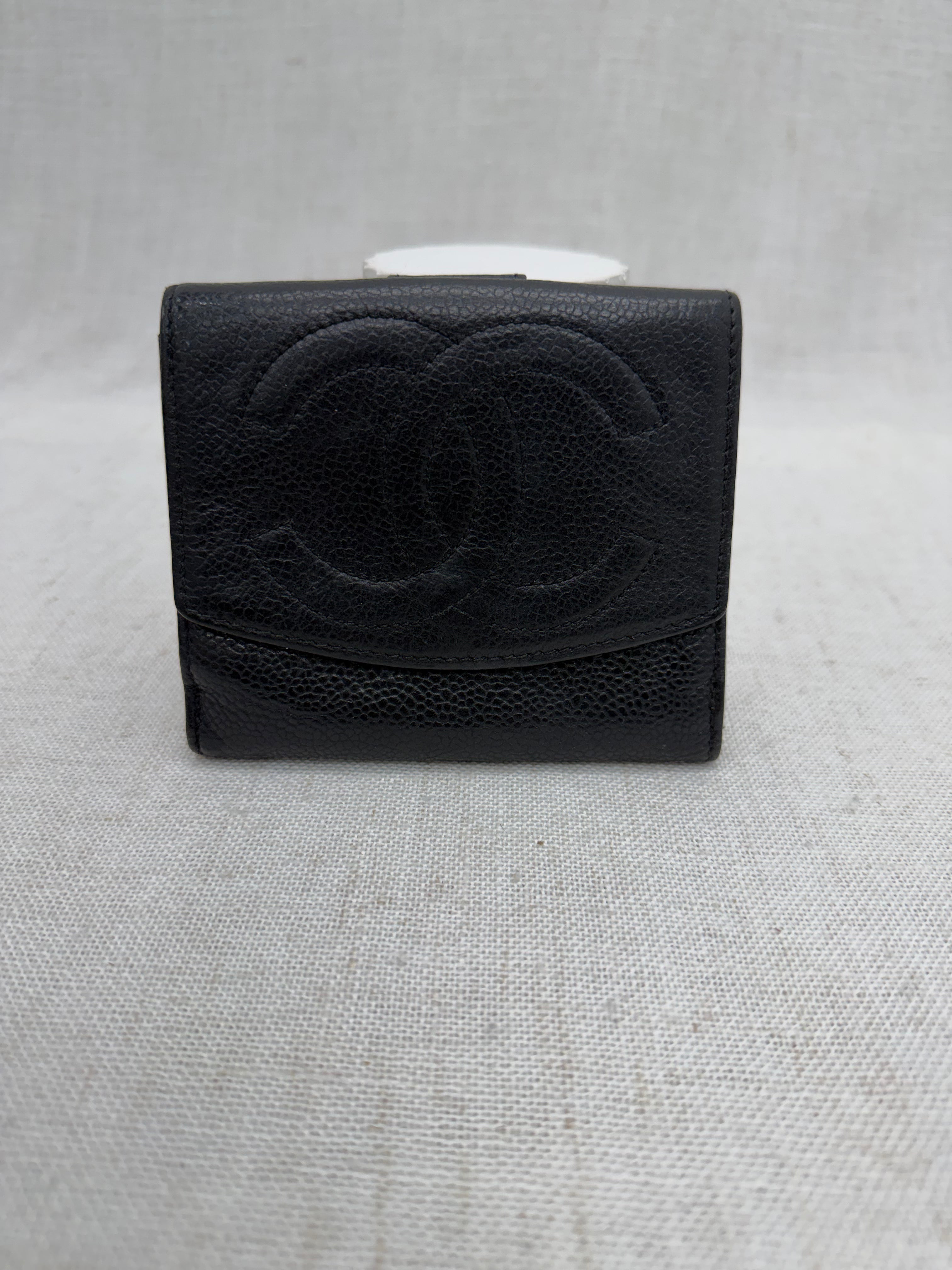 Chanel Black Caviar Leather Compact Wallet
