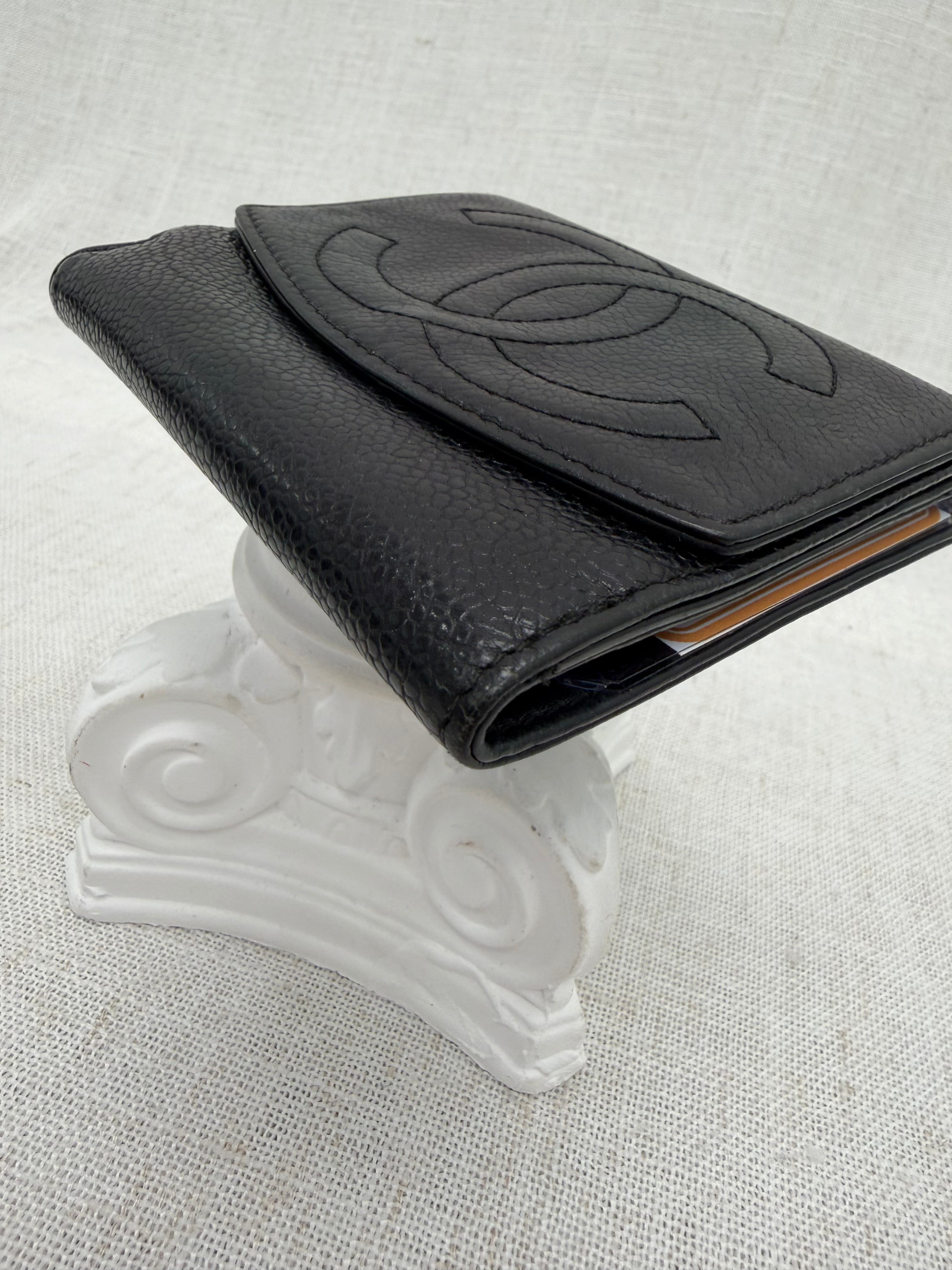 Chanel Black Caviar Leather Compact Wallet