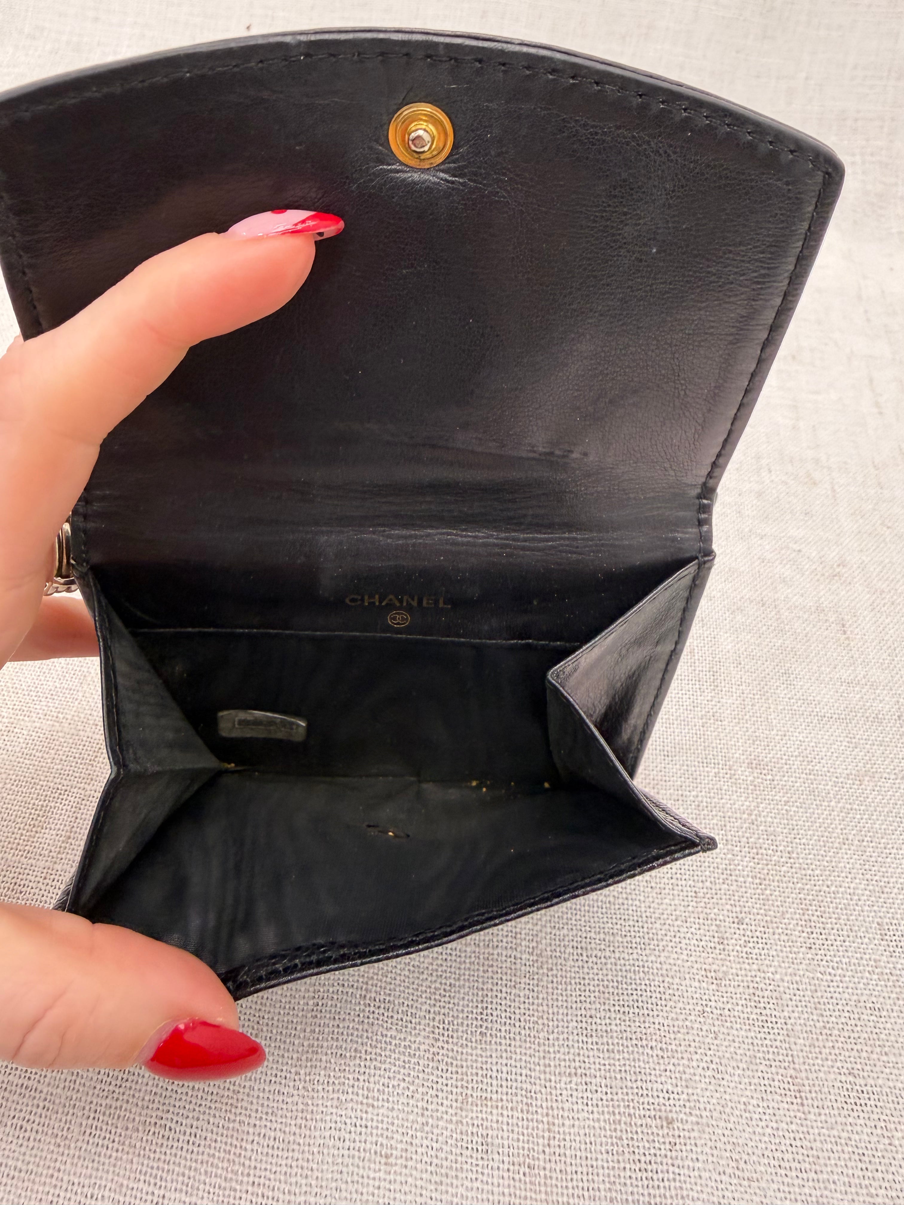 Chanel Black Caviar Leather Compact Wallet