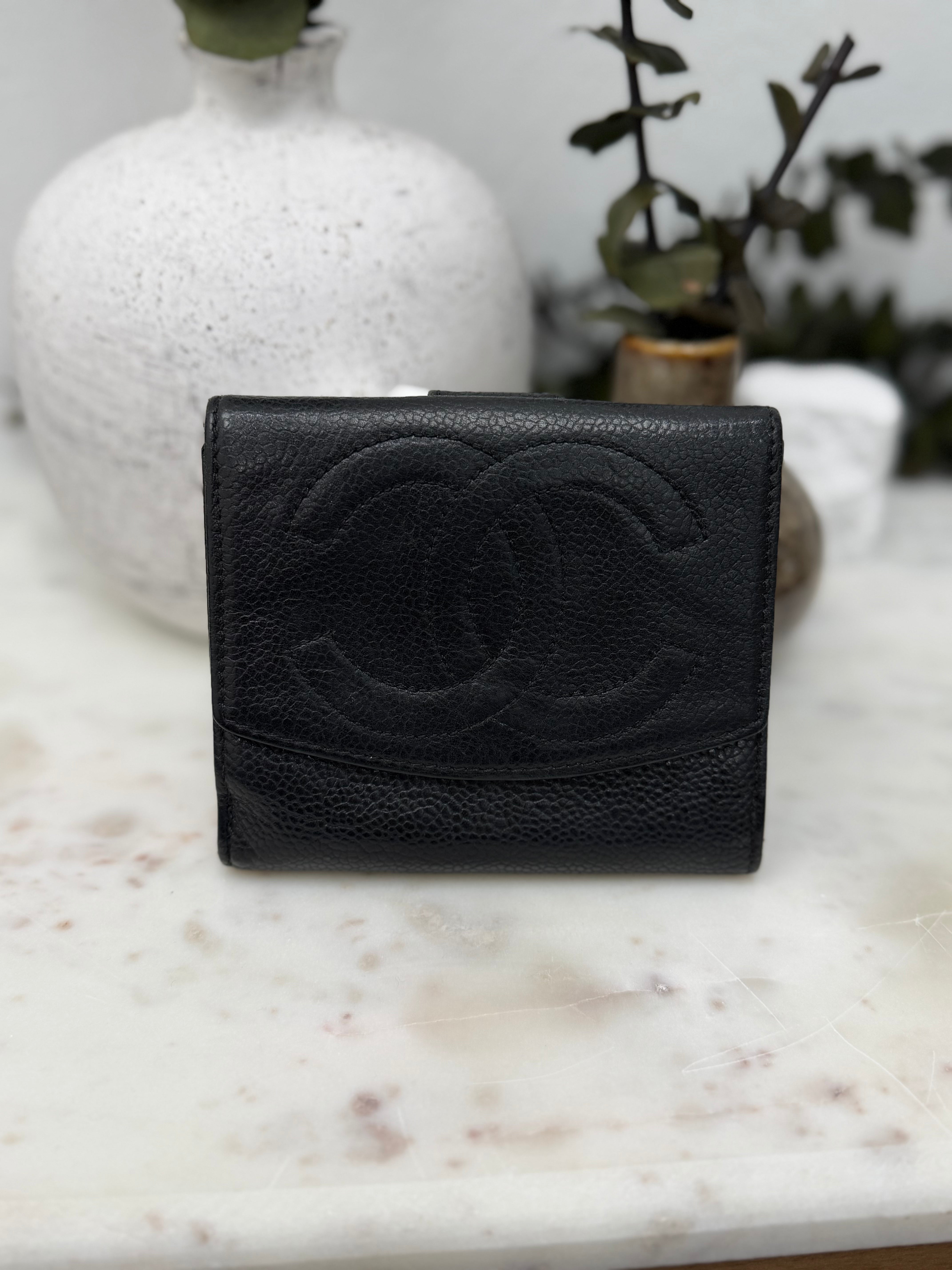 Chanel Black Caviar Leather Compact Wallet