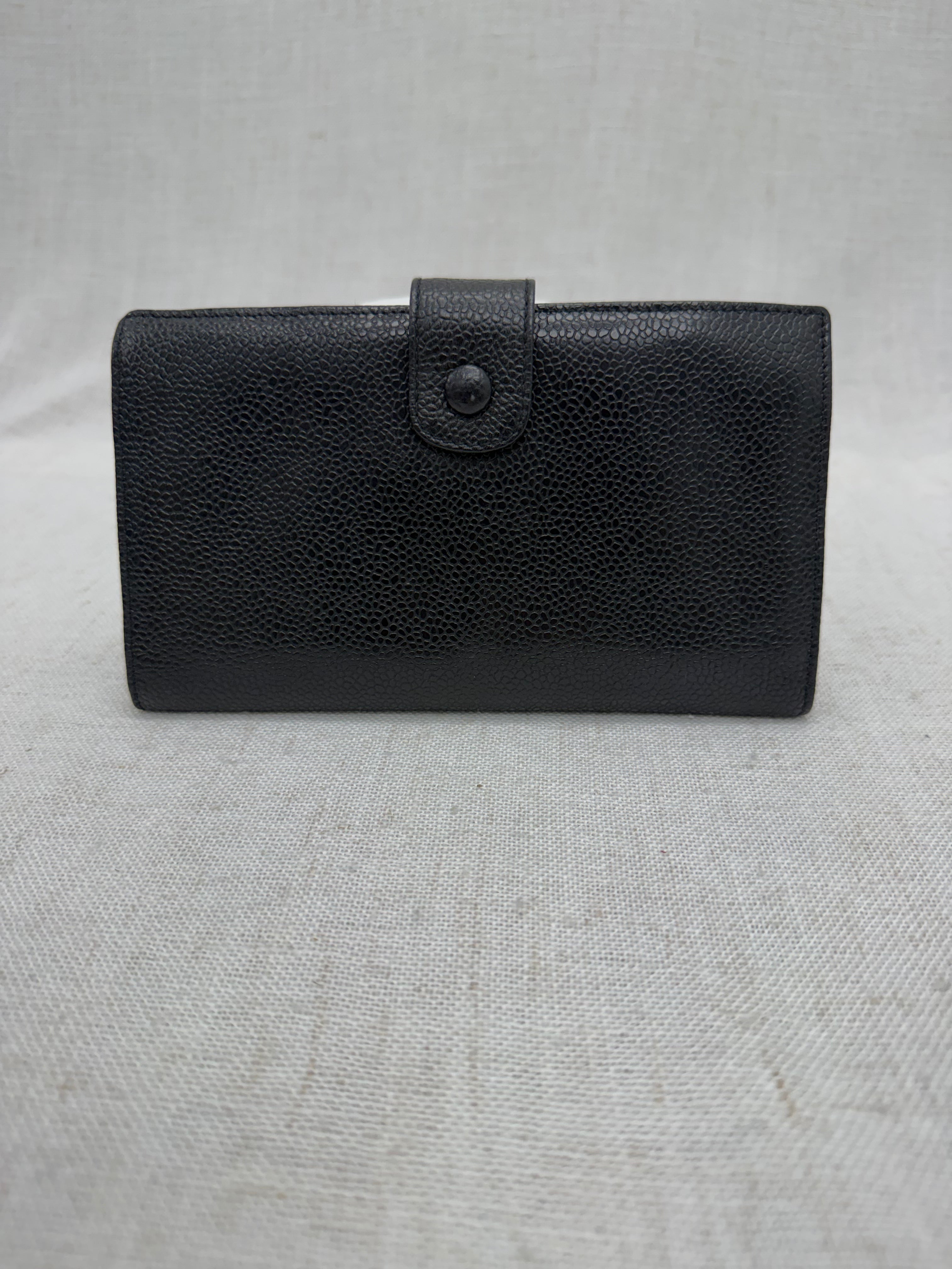 Chanel Black Caviar Leather Kisslock Long Wallet