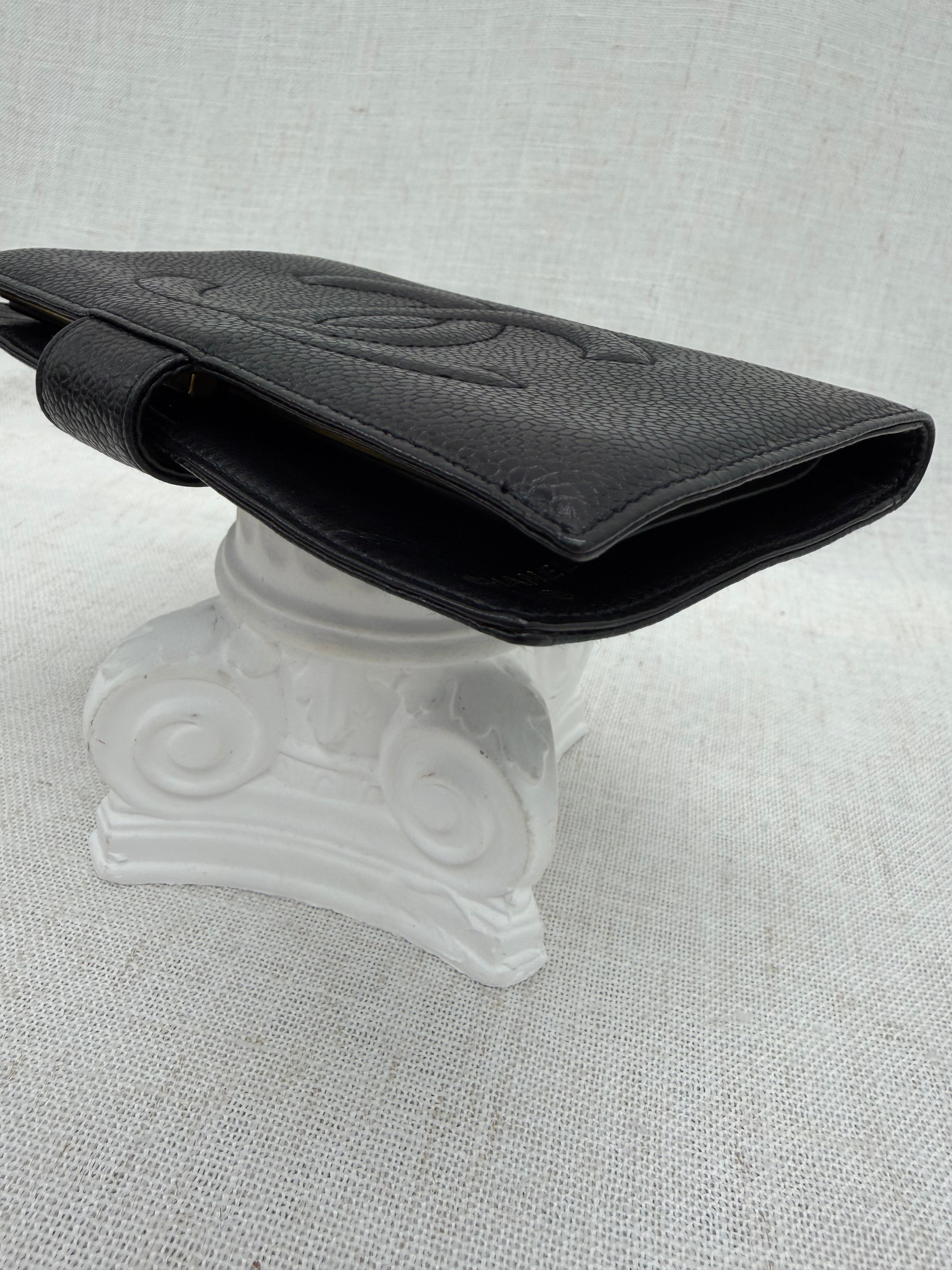 Chanel Black Caviar Leather Kisslock Long Wallet