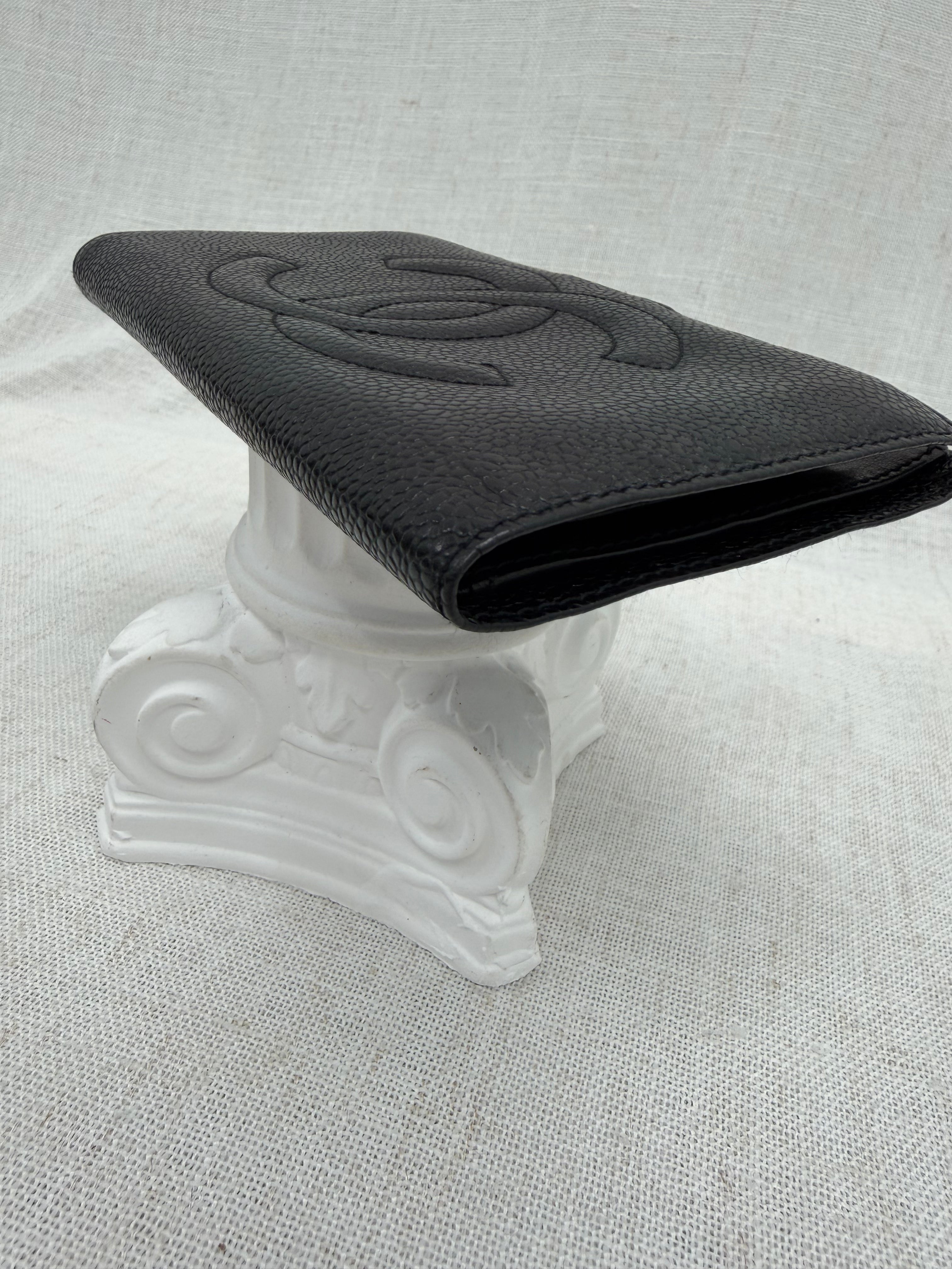 Chanel Black Caviar Leather Kisslock Long Wallet