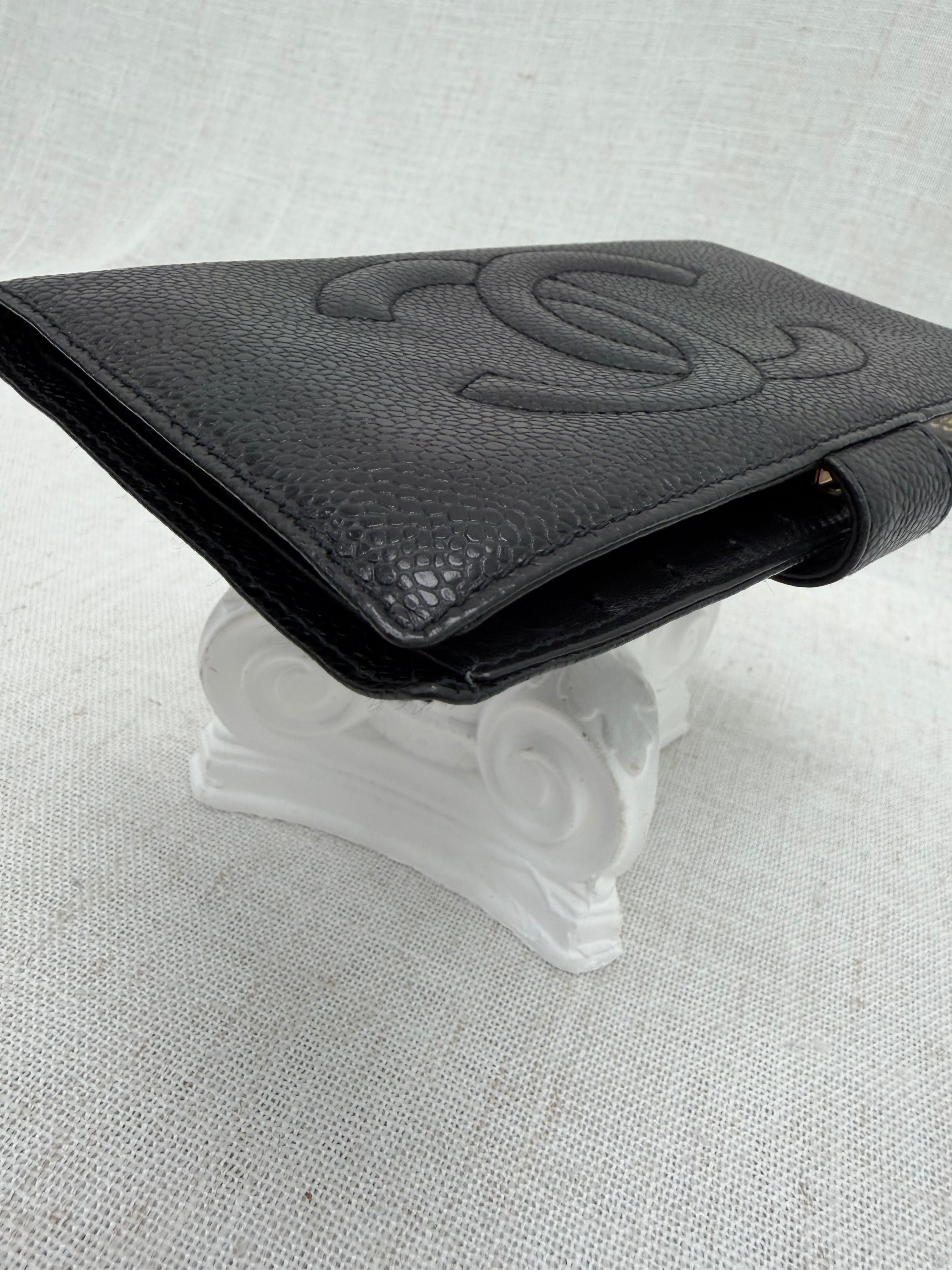 Chanel Black Caviar Leather Kisslock Long Wallet