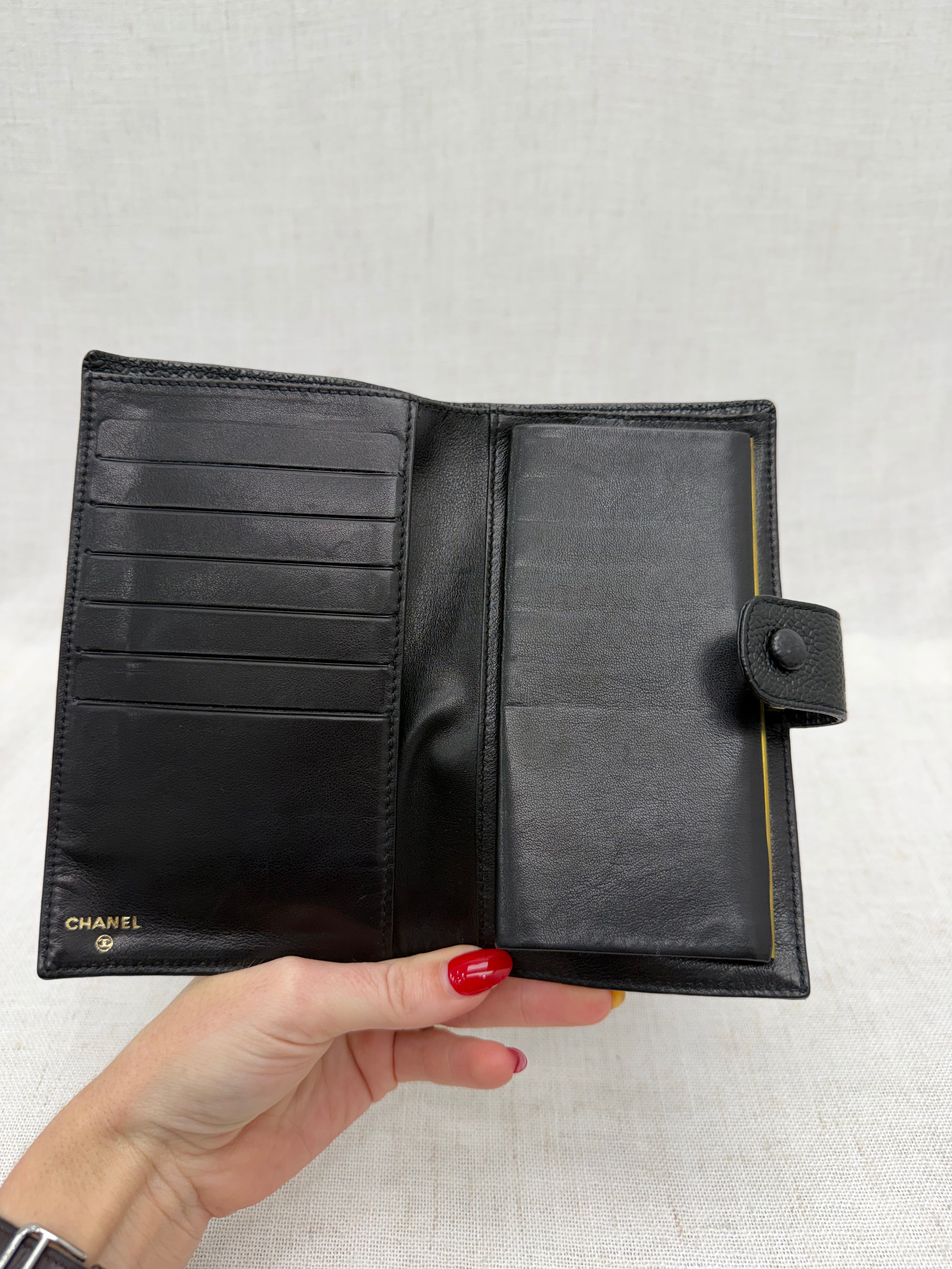 Chanel Black Caviar Leather Kisslock Long Wallet