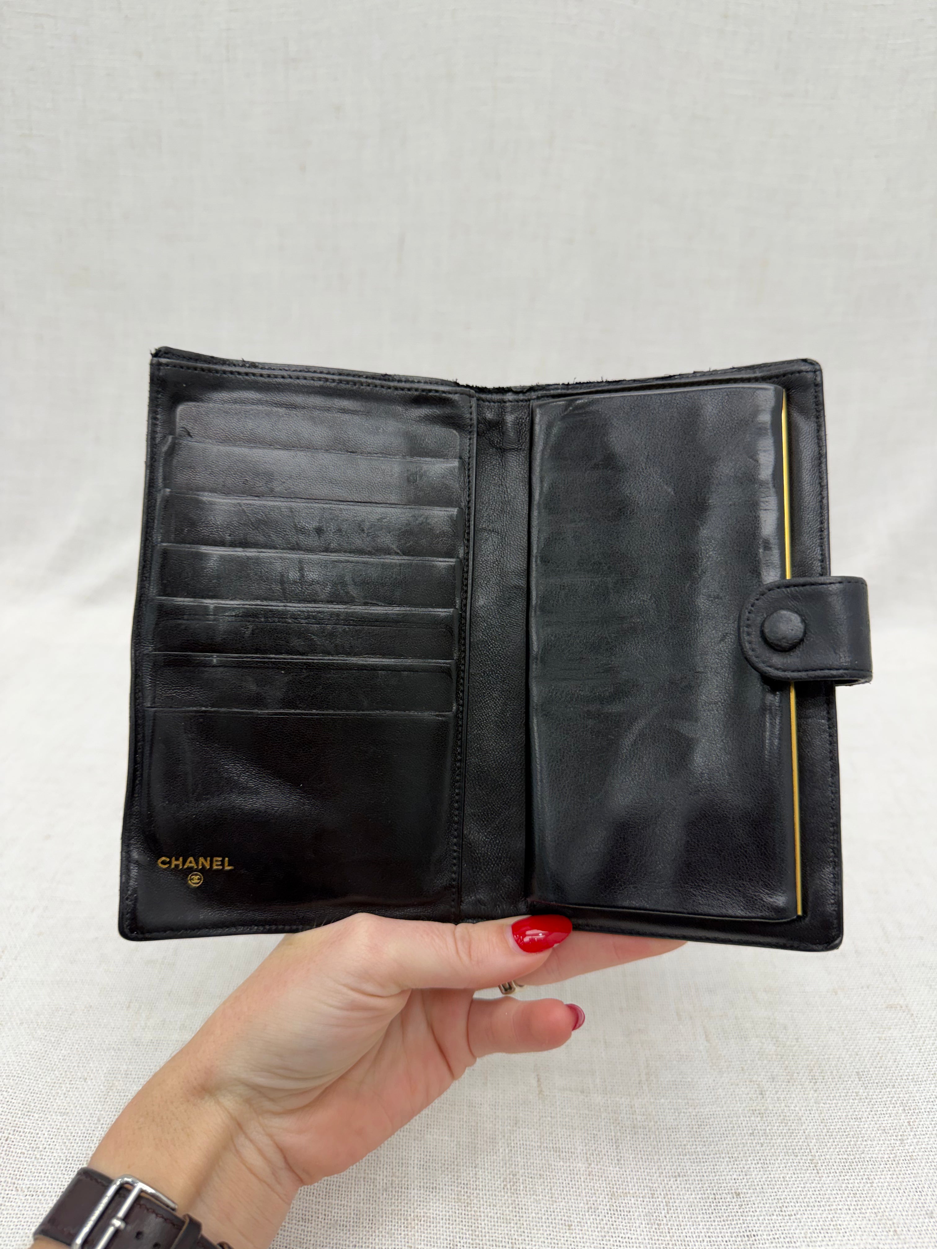 Chanel Black Leather Kisslock Long Wallet