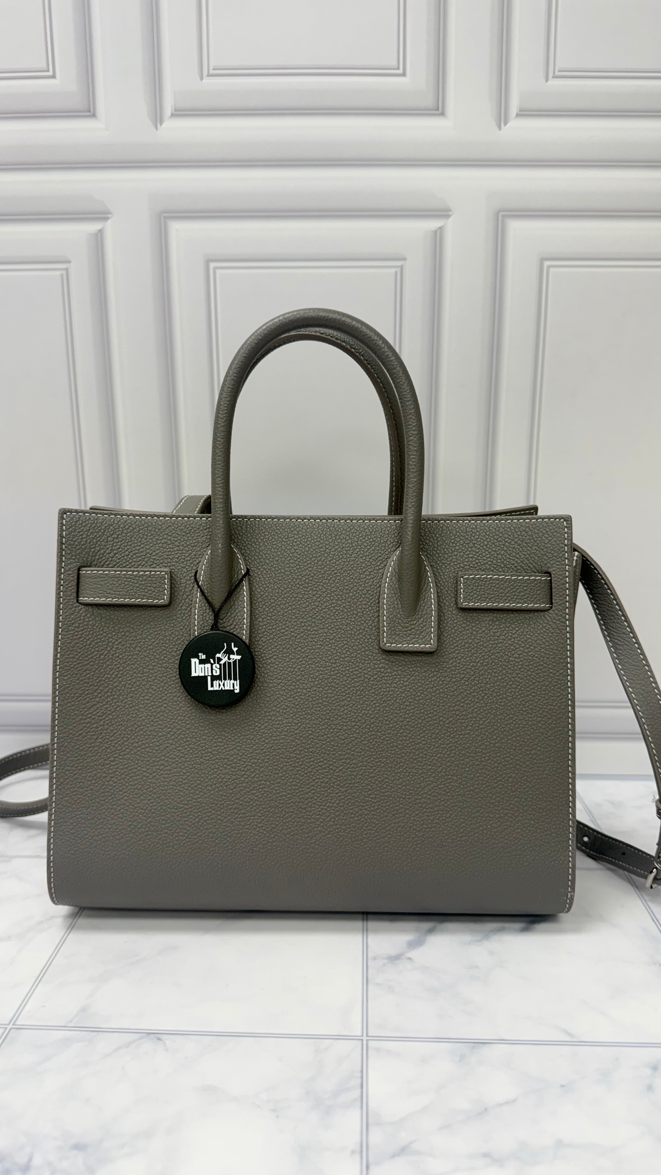*DONS DROP* LIKE NEW - Saint Laurent YSL Grey Grained Leather Sac De Jour Baby Tote Bag