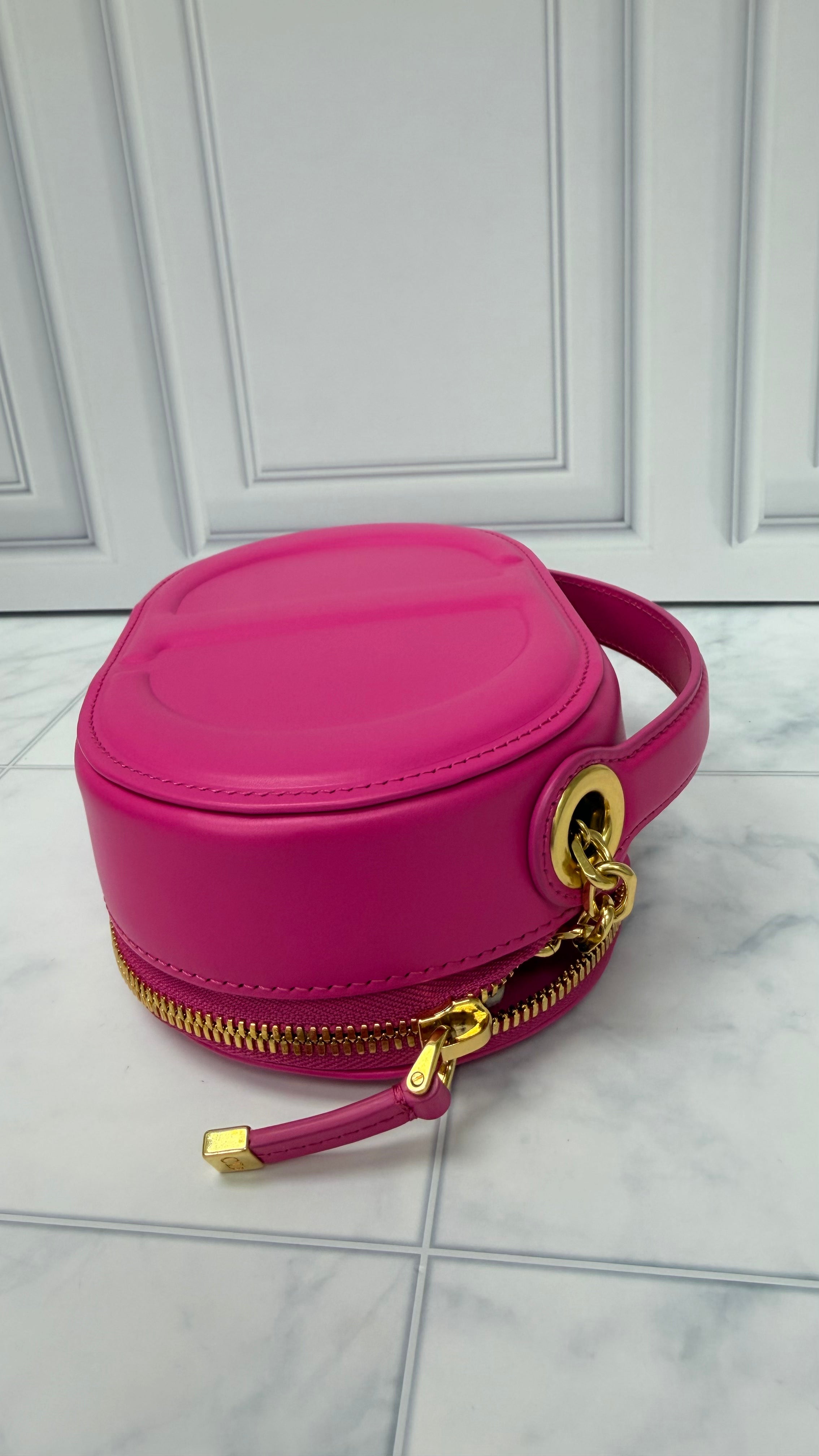 *DONS DROP* Christian Dior Pink Leather CD Embossed Signature Oval Camera Bag