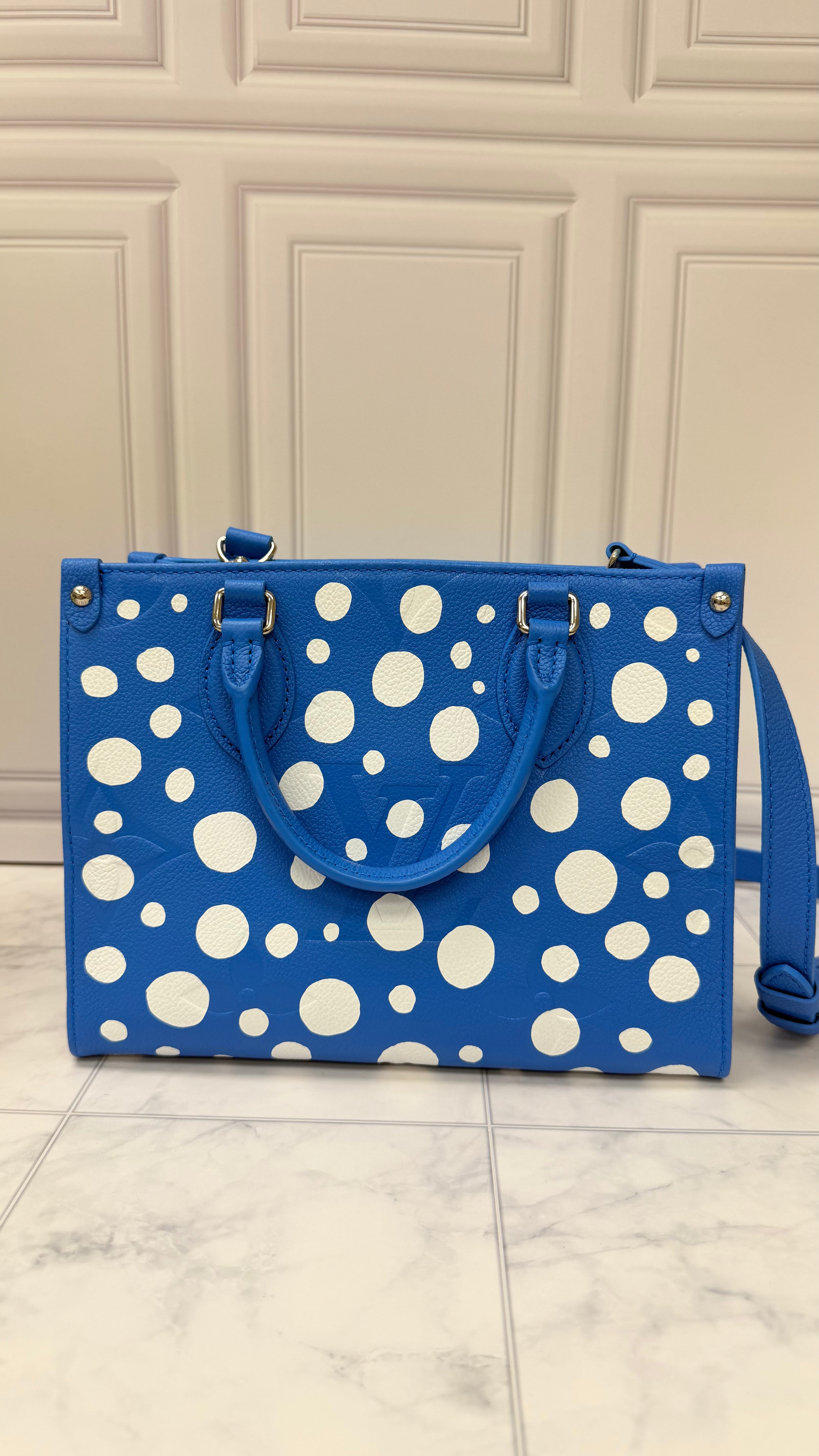 *DONS DROP* BRAND NEW - Louis Vuitton x Kusama Blue Monogram Empreinte Leather OnTheGo PM Handbag