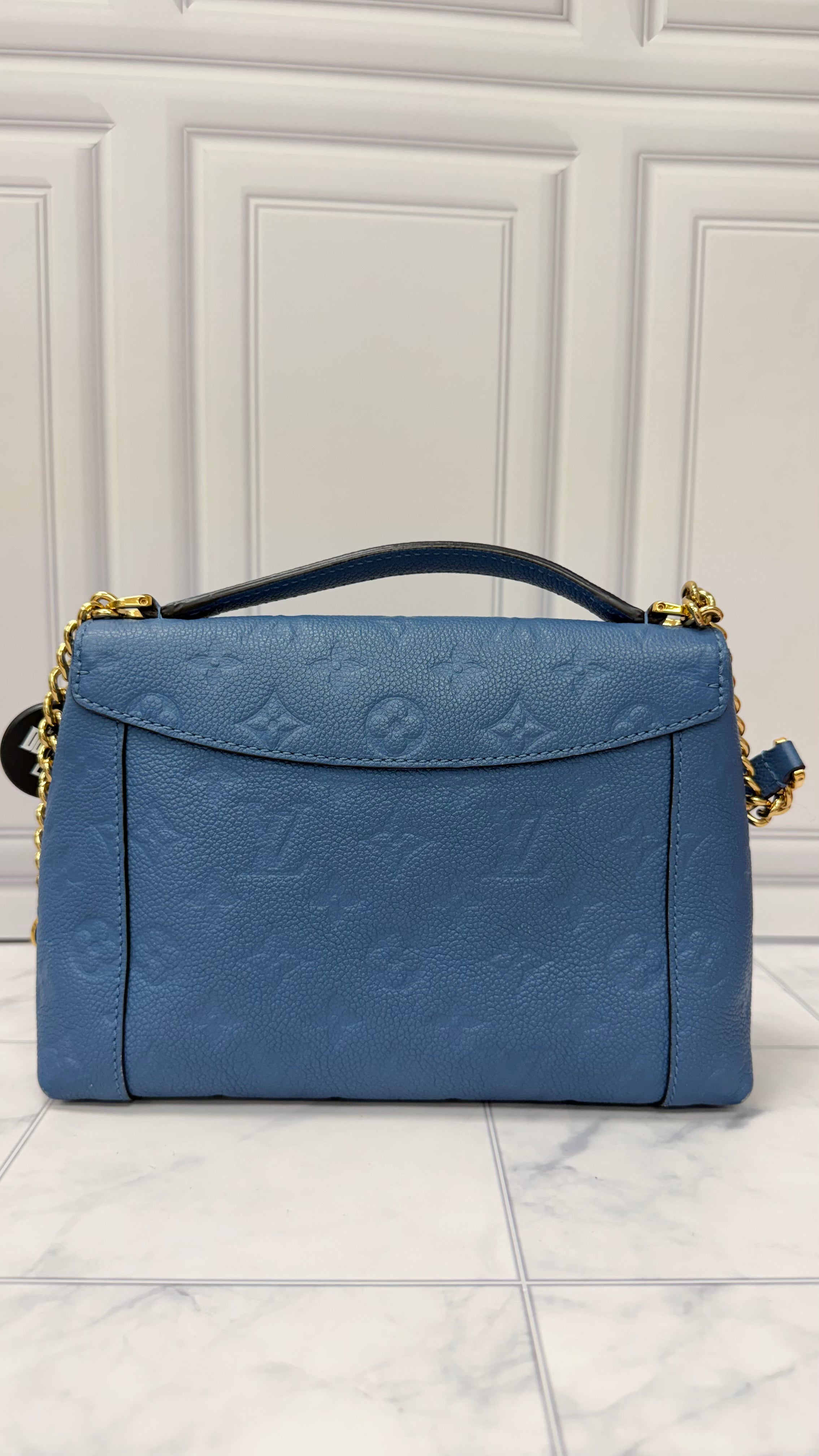 *DONS DROP* Louis Vuitton Denim Blue and Cream Monogram Empreinte Leather Blanche BB Shoulder Bag