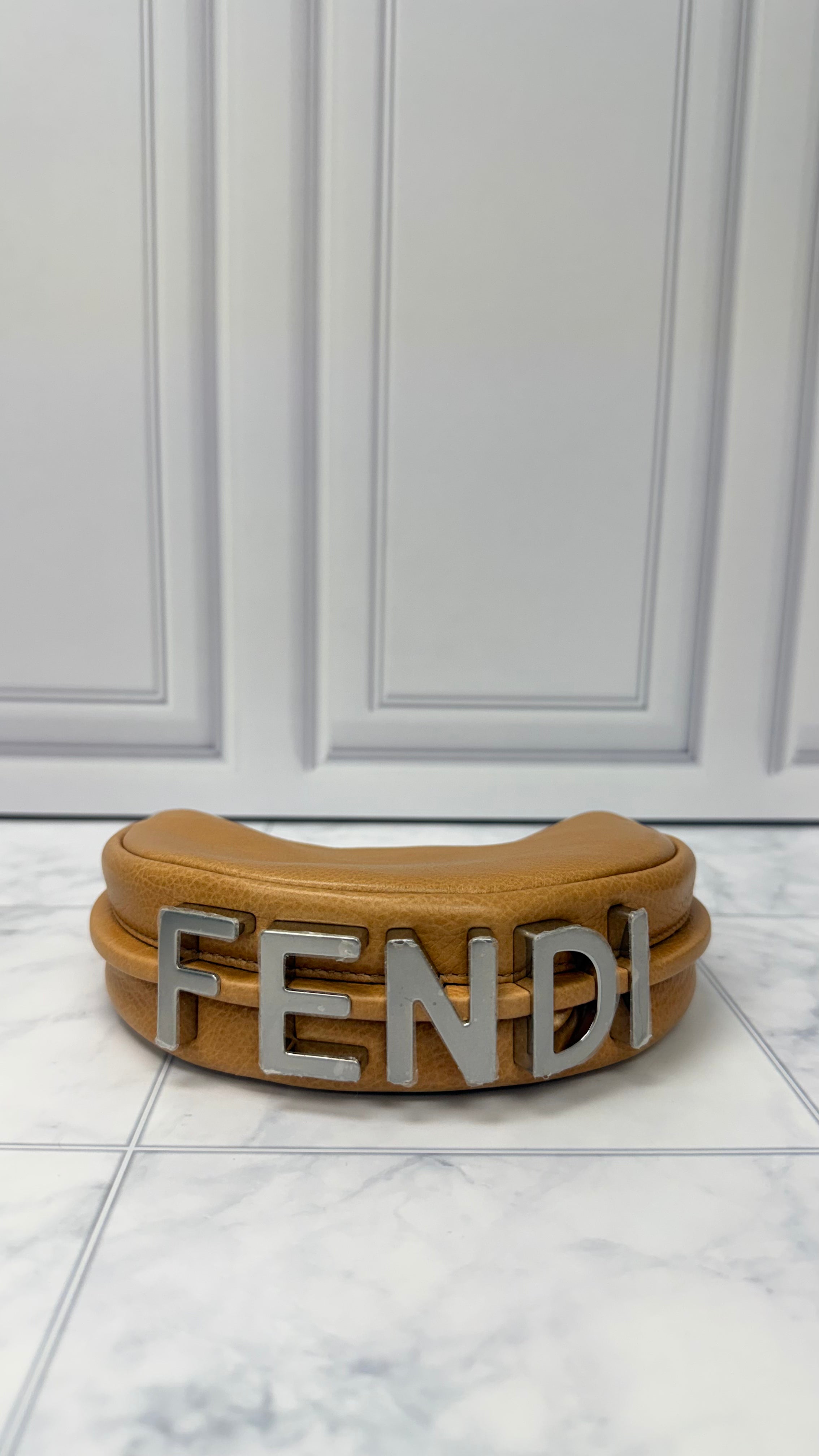 *DONS DROP* BRAND NEW- Fendi Brown Leather Nano Vitello Grace Fendigraphy Hobo Bag