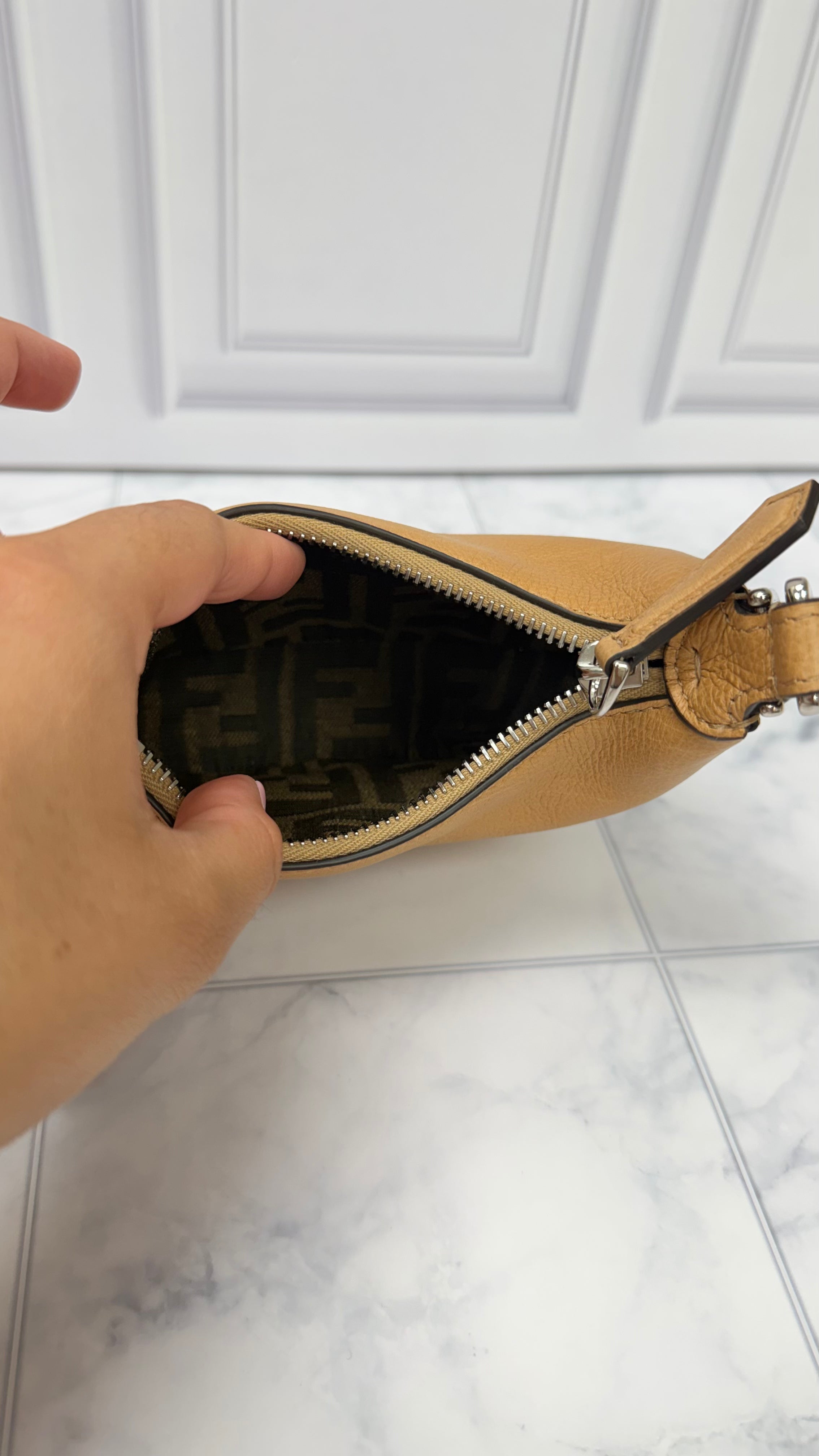 *DONS DROP* BRAND NEW- Fendi Brown Leather Nano Vitello Grace Fendigraphy Hobo Bag