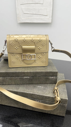 Louis Vuitton Monogram Champagne Gold Metallic Leather Dauphine Bag