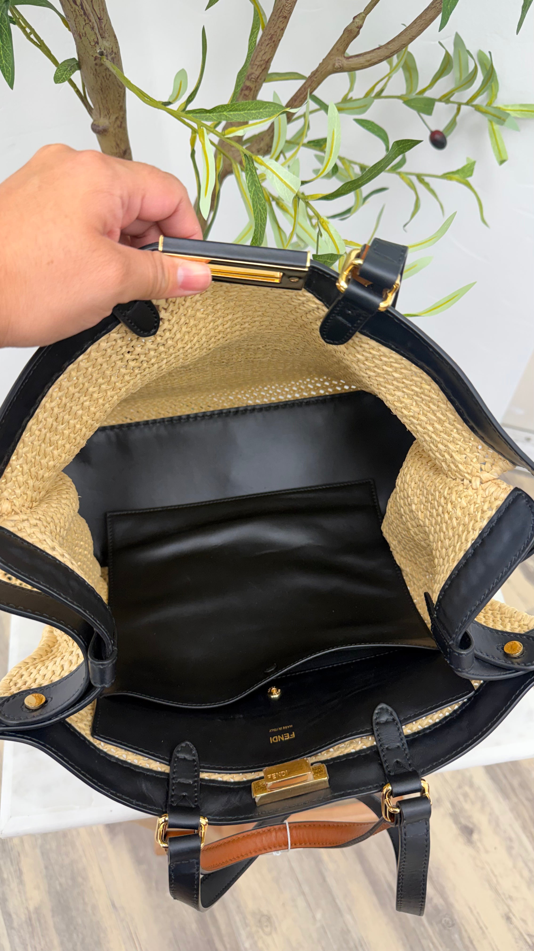 Fendi Natural Woven Raffia Peekaboo Medium X-Tote Bag