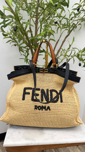 Fendi Natural Woven Raffia Peekaboo Medium X-Tote Bag