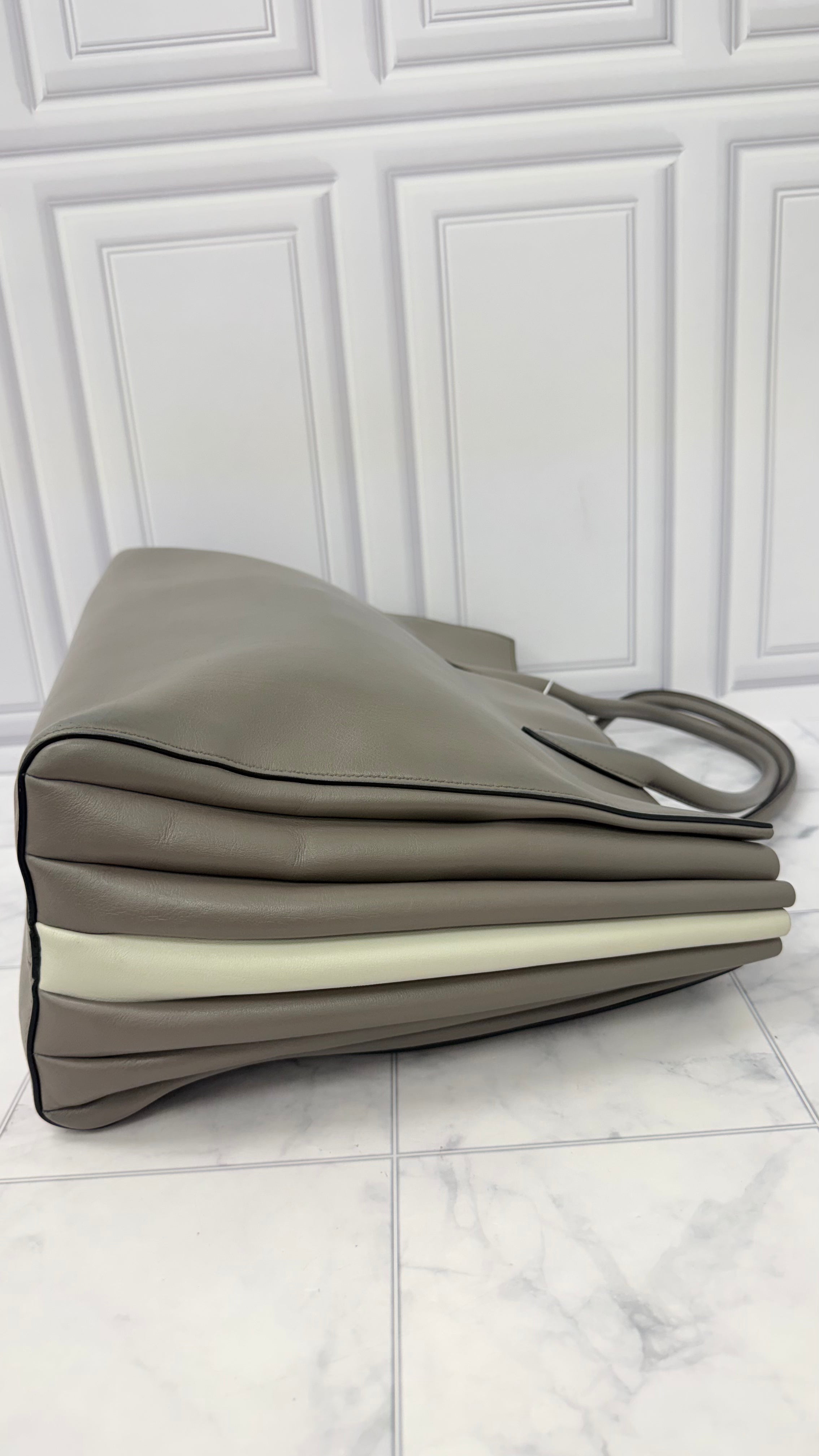 Prada Grey Soft Leather Bibliotheque Tote Bag