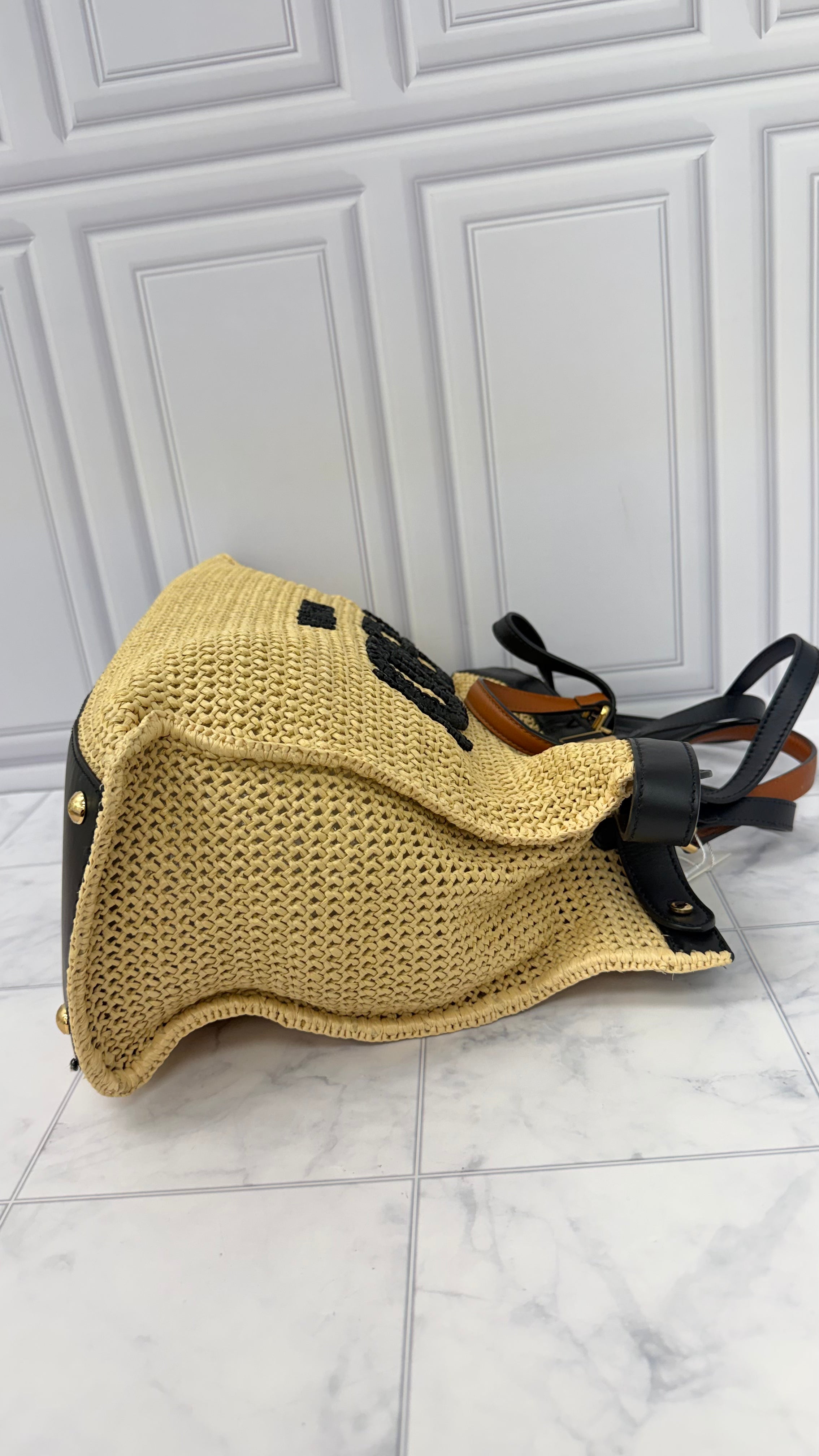 Fendi Natural Woven Raffia Peekaboo Medium X-Tote Bag