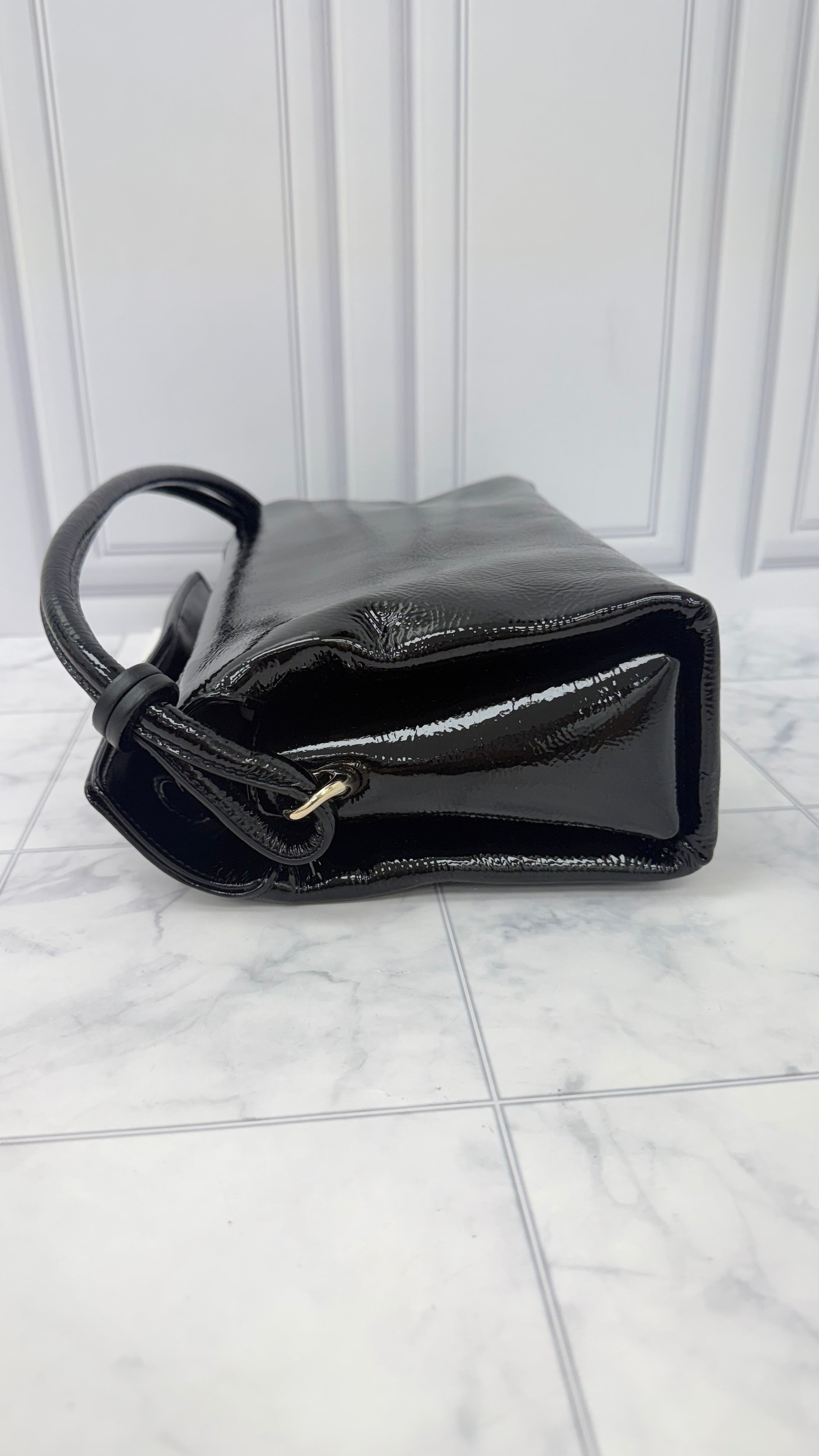 LIKE NEW - Gucci Black Patent Leather GG Soft Top Handle Bag