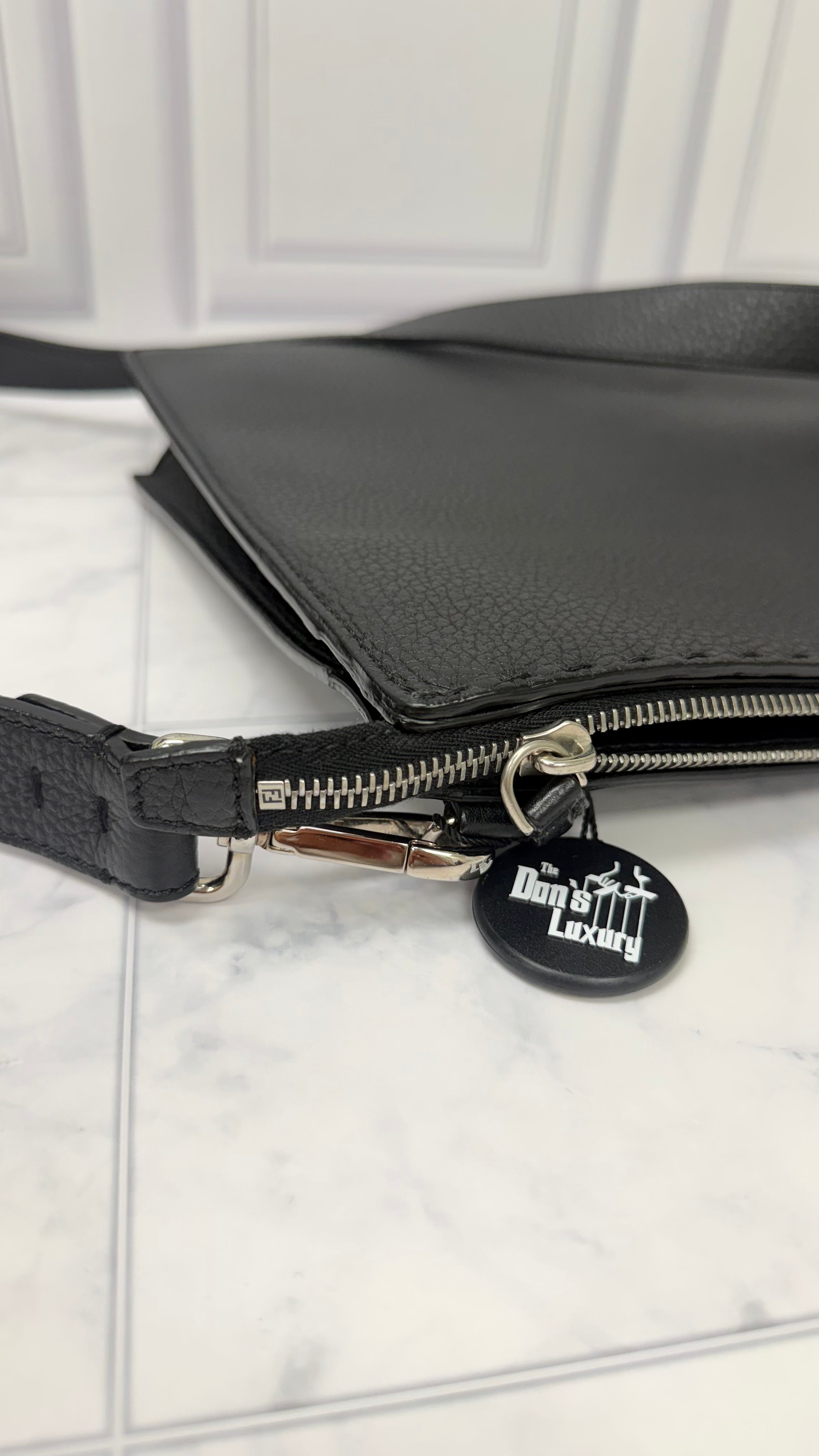 *DONS DROP* Fendi Black Grained Leather FF Turnlock Medium Crossbody Bag
