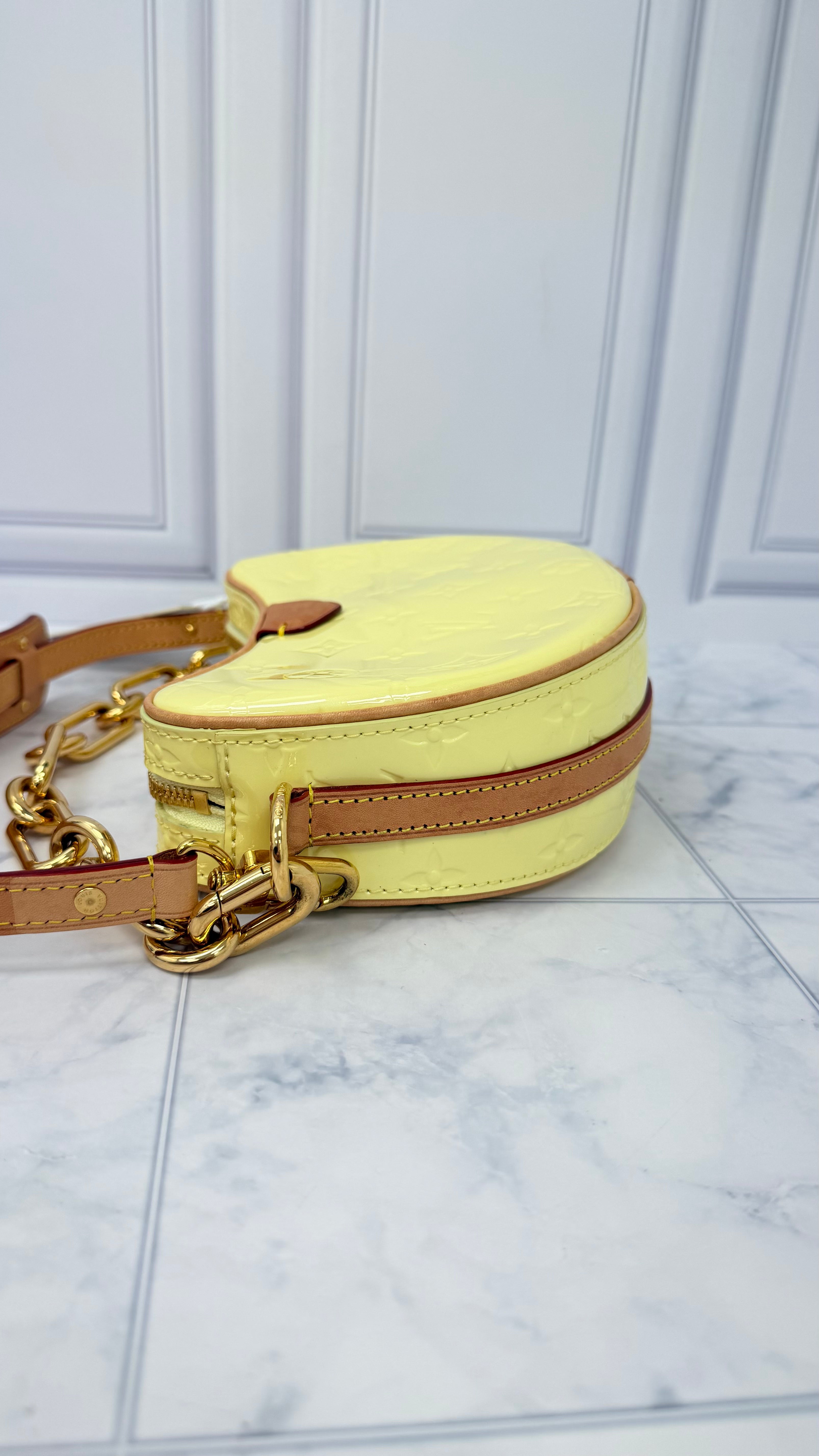 Louis Vuitton Monogram Yellow Vernis Leather Croissant PM NM Pochette Bag