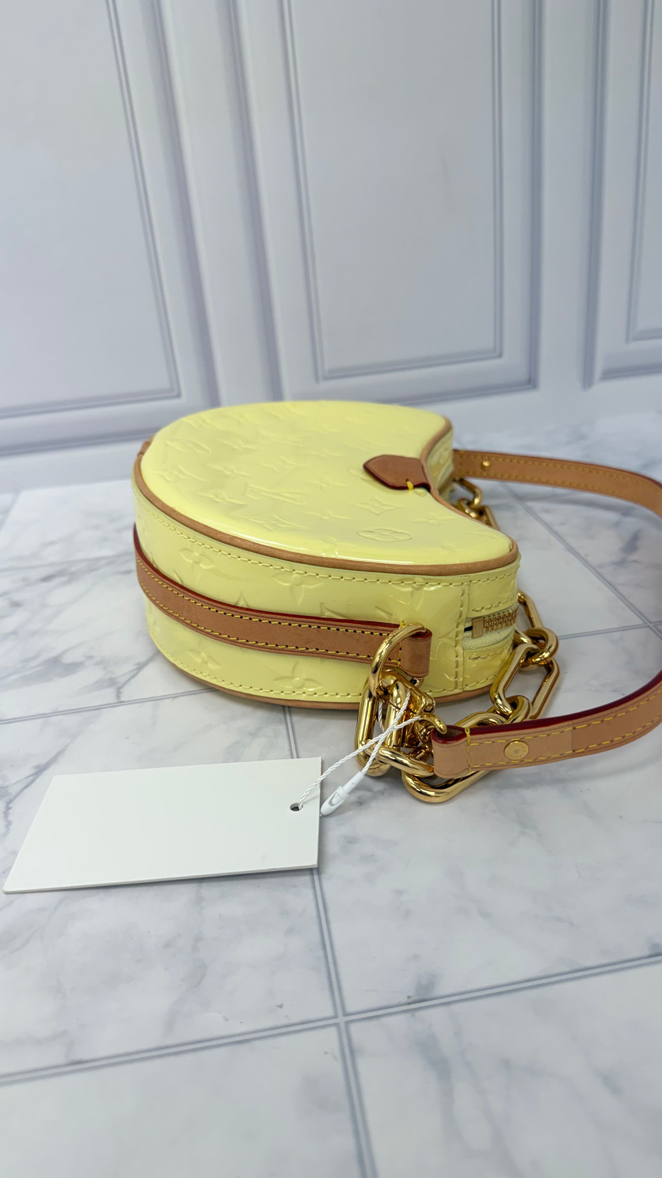 Louis Vuitton Monogram Yellow Vernis Leather Croissant PM NM Pochette Bag