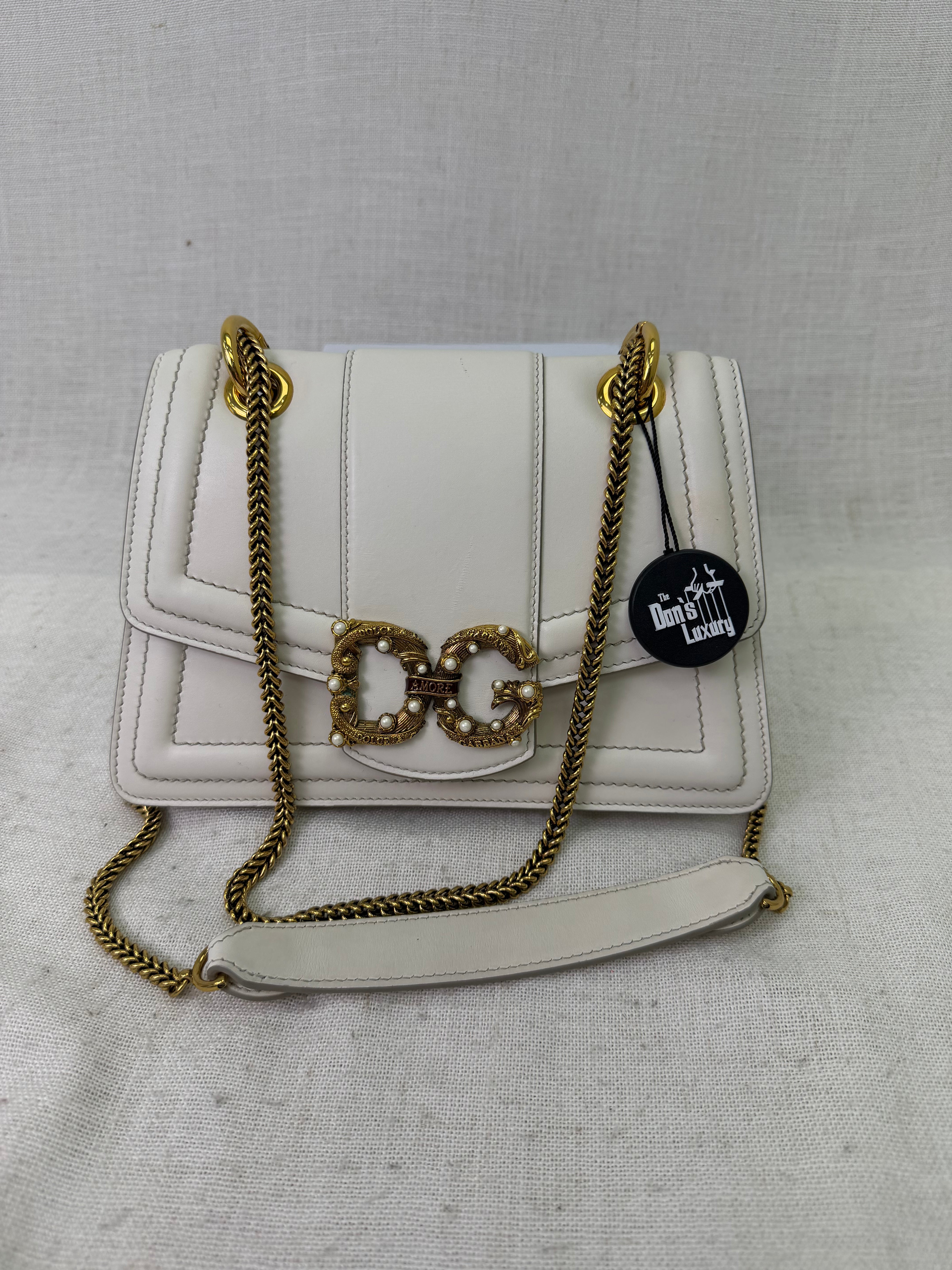 Dolce & Gabbana White Leather Amore Envelope Chain Crossbody