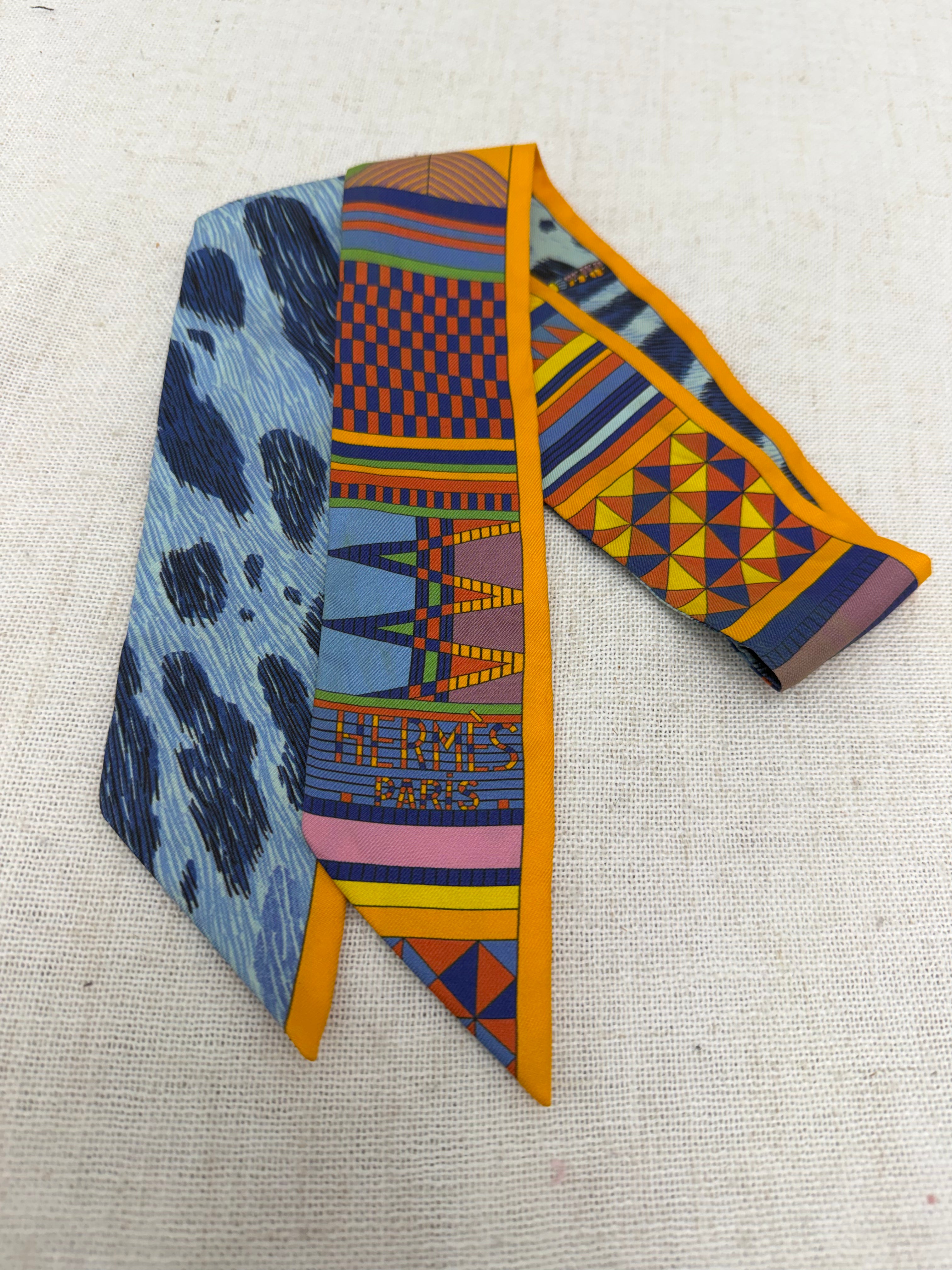 Hermes Blue & Gold Silk Twilly