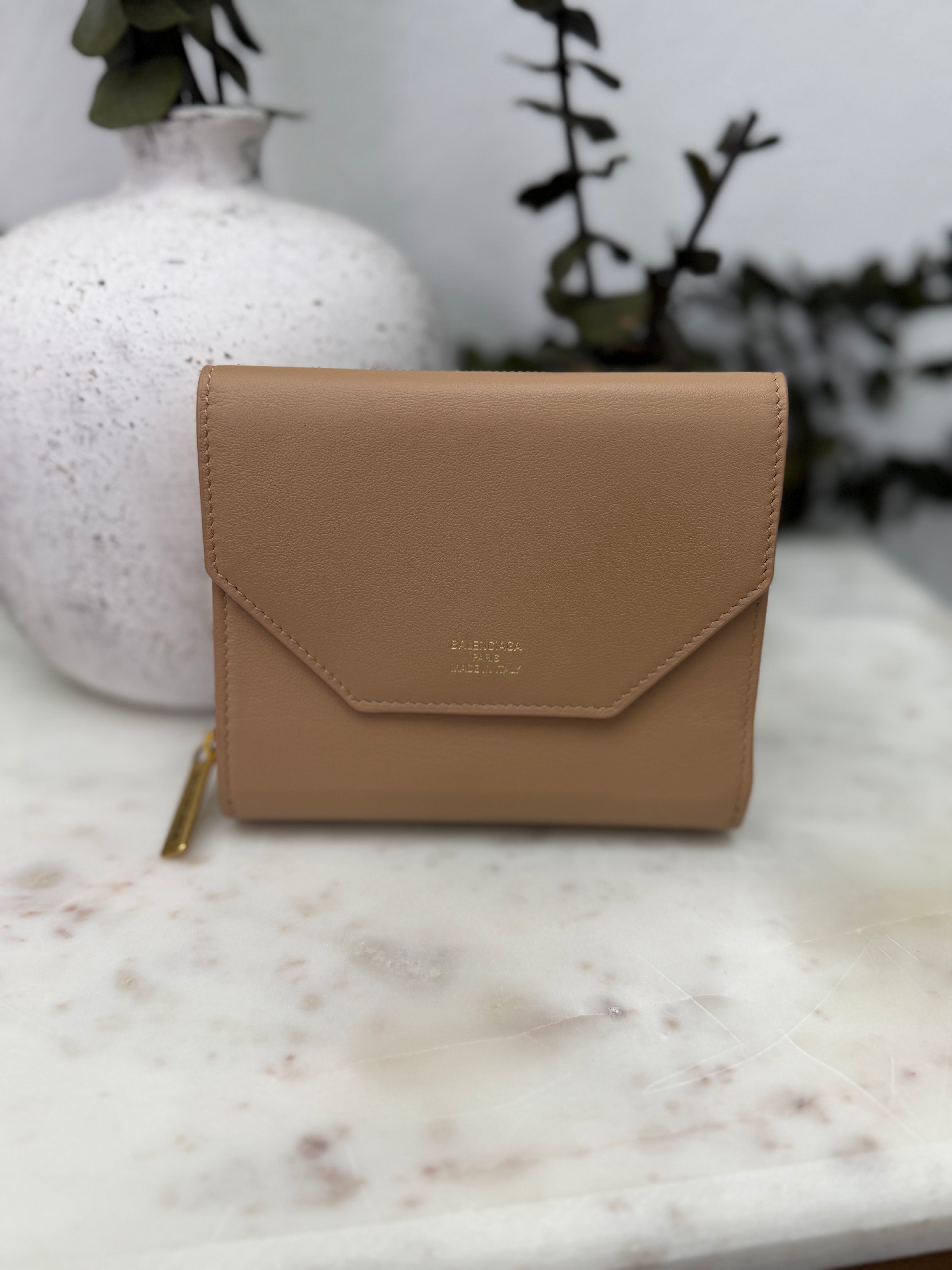 LIKE NEW - Balenciaga Tan Leather Envelope compact Wallet