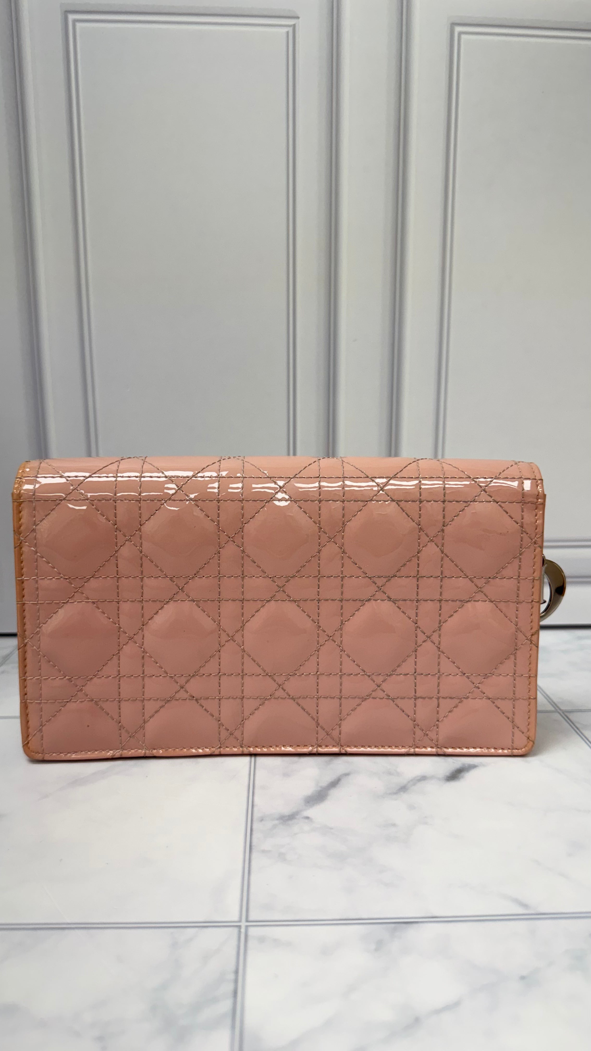 *DONS DROP* Christian Dior Pink Cannage Quilted Patent Leather Lady Dior Wallet on a Chain