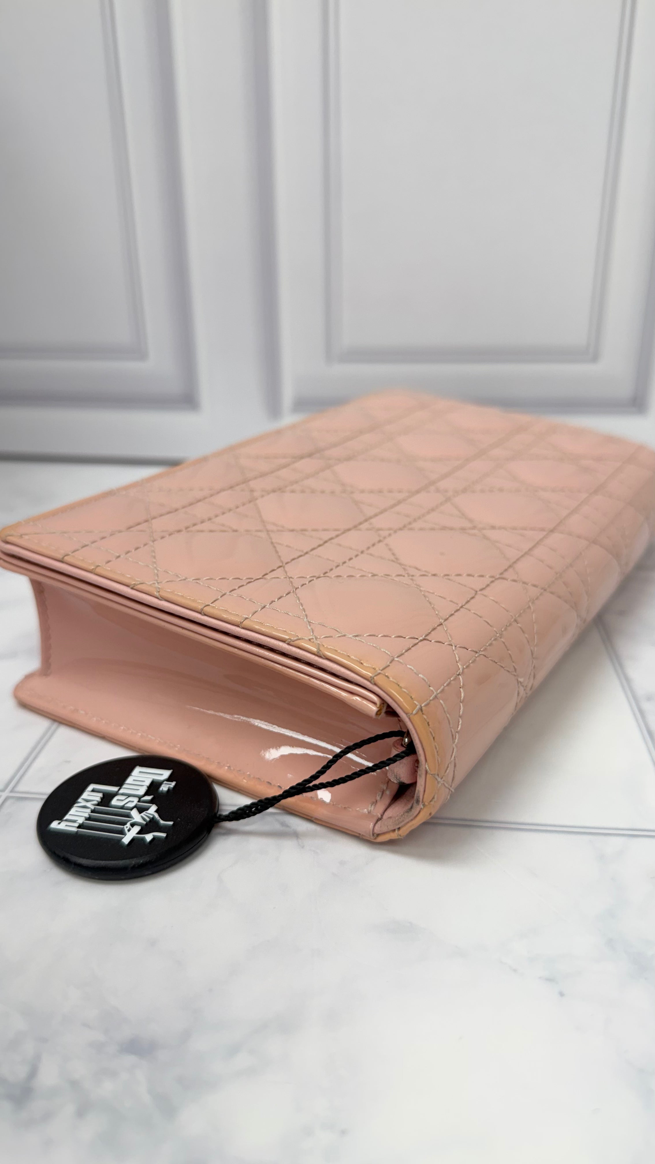 *DONS DROP* Christian Dior Pink Cannage Quilted Patent Leather Lady Dior Wallet on a Chain