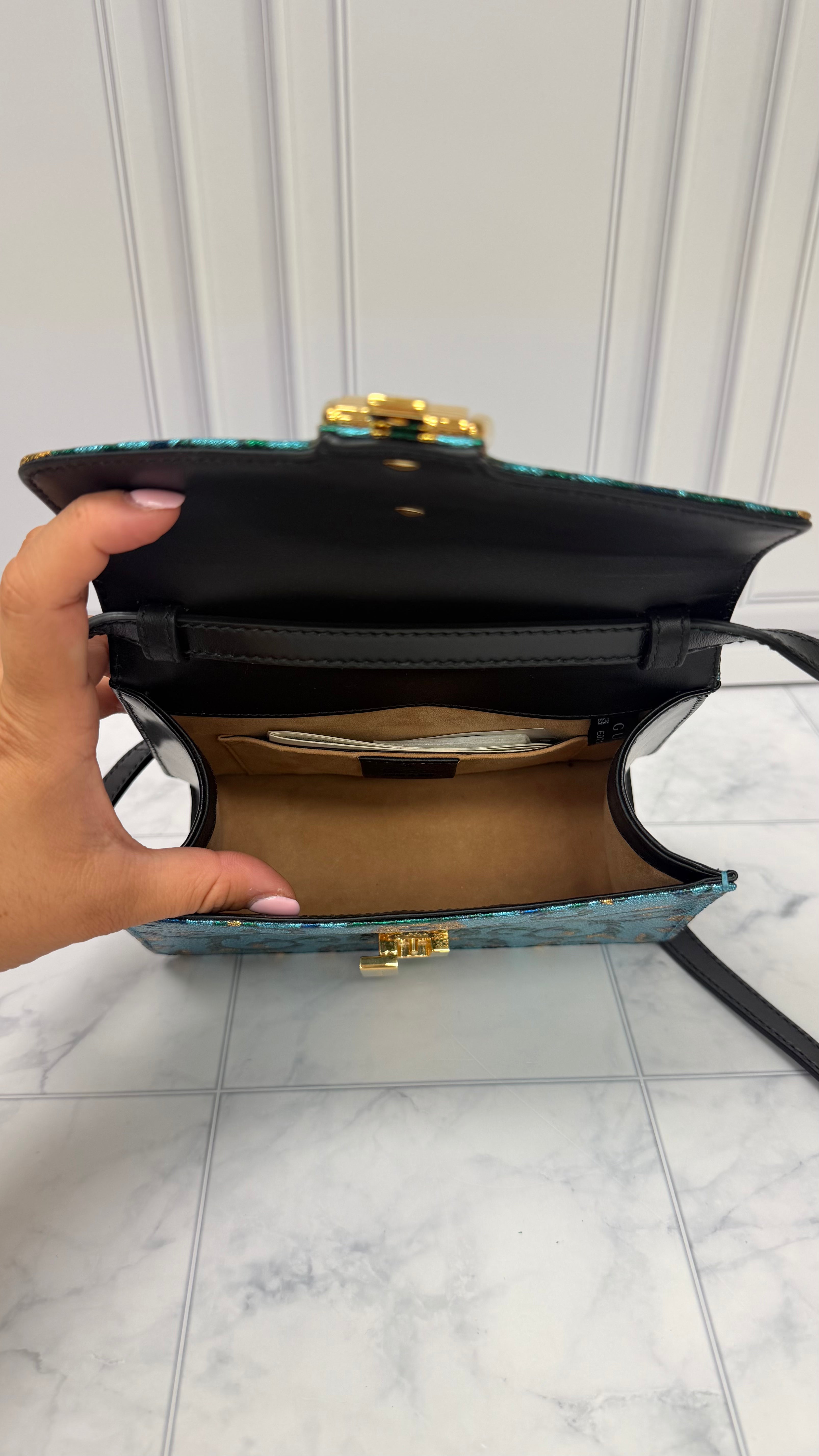 *DONS DROP* Gucci Blue Iridescent Brocade Mini Sylvie Top Handle Bag