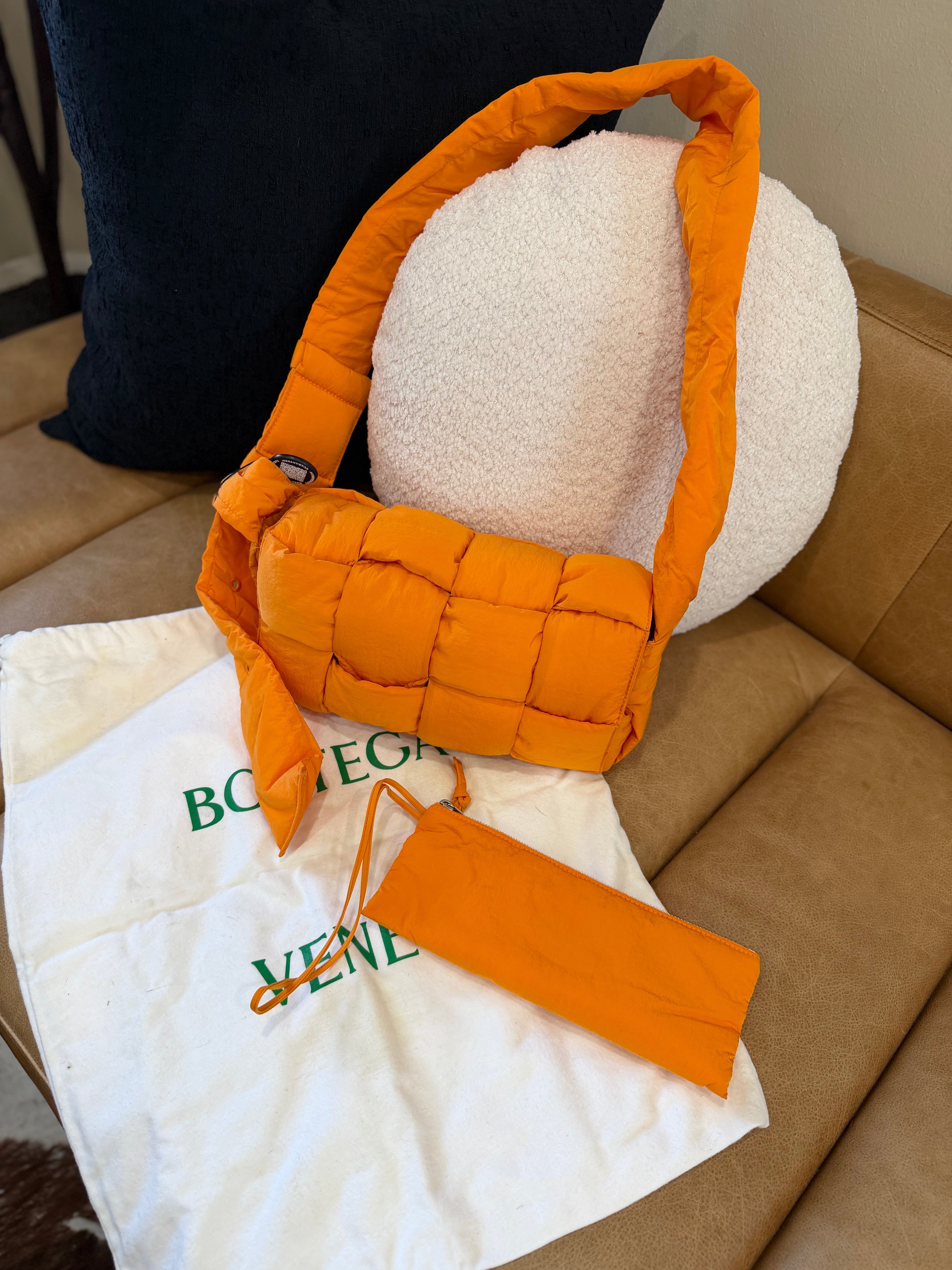 *DONS PRE-DROP* BRAND NEW- Bottega Veneta Orange Nylon Intracciato Padded Tech Cassette Bag