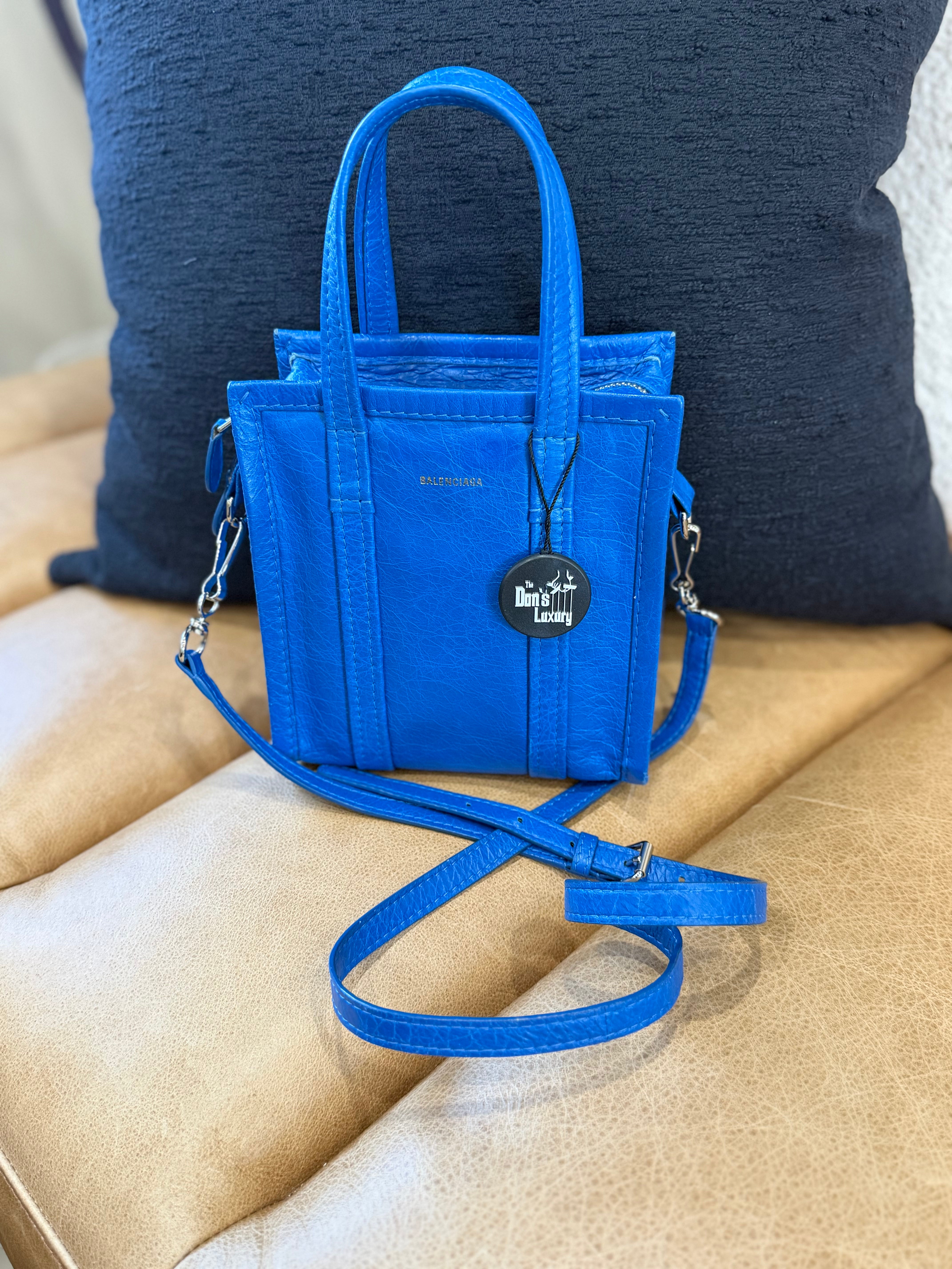 *DONS PRE-DROP* Balenciaga Blue Crinkle Leather XXS Bazar Shopper Tote