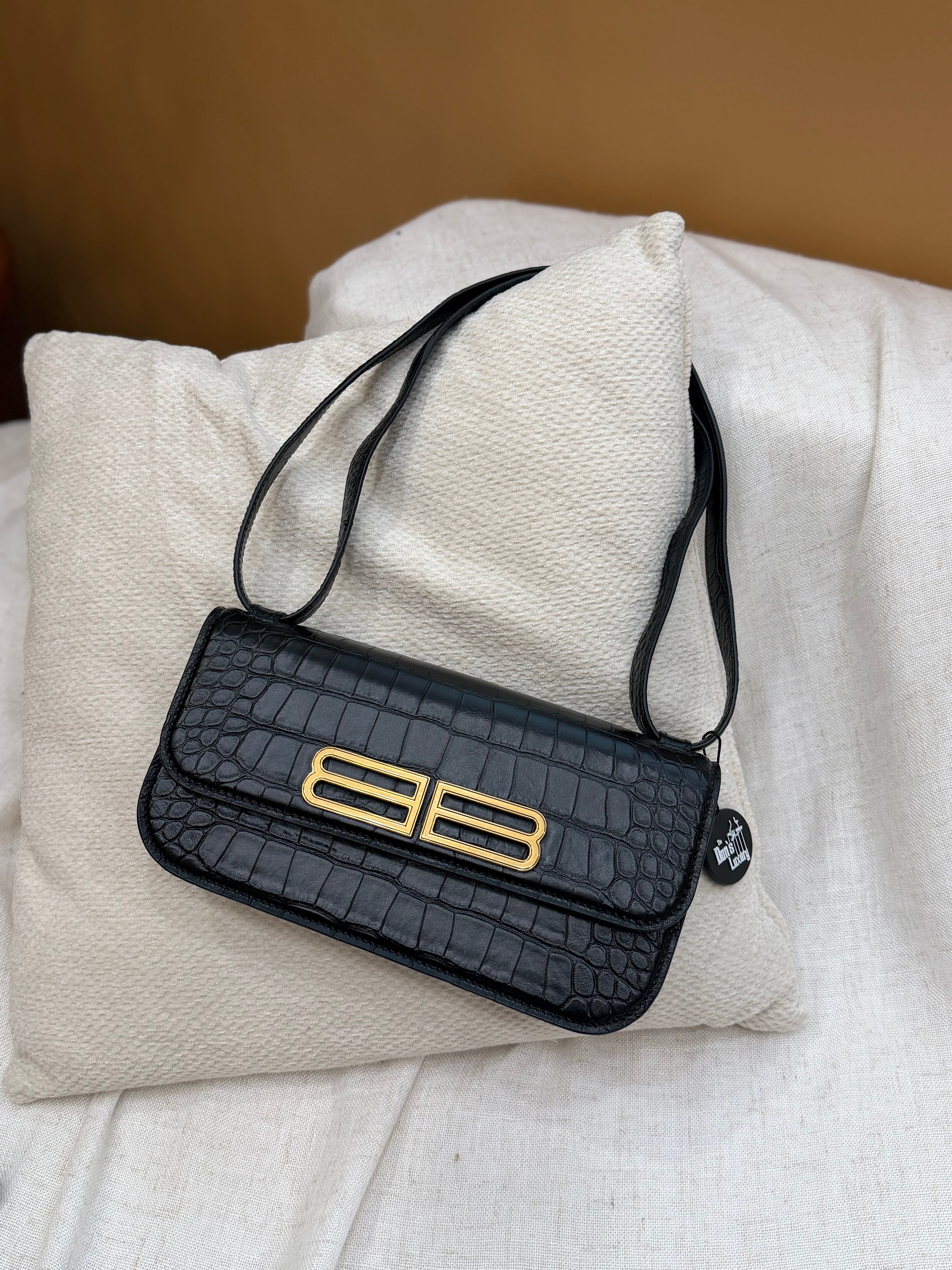 *DONS PRE-DROP* Balenciaga Black Croc Embossed Extra Small Shoulder Bag