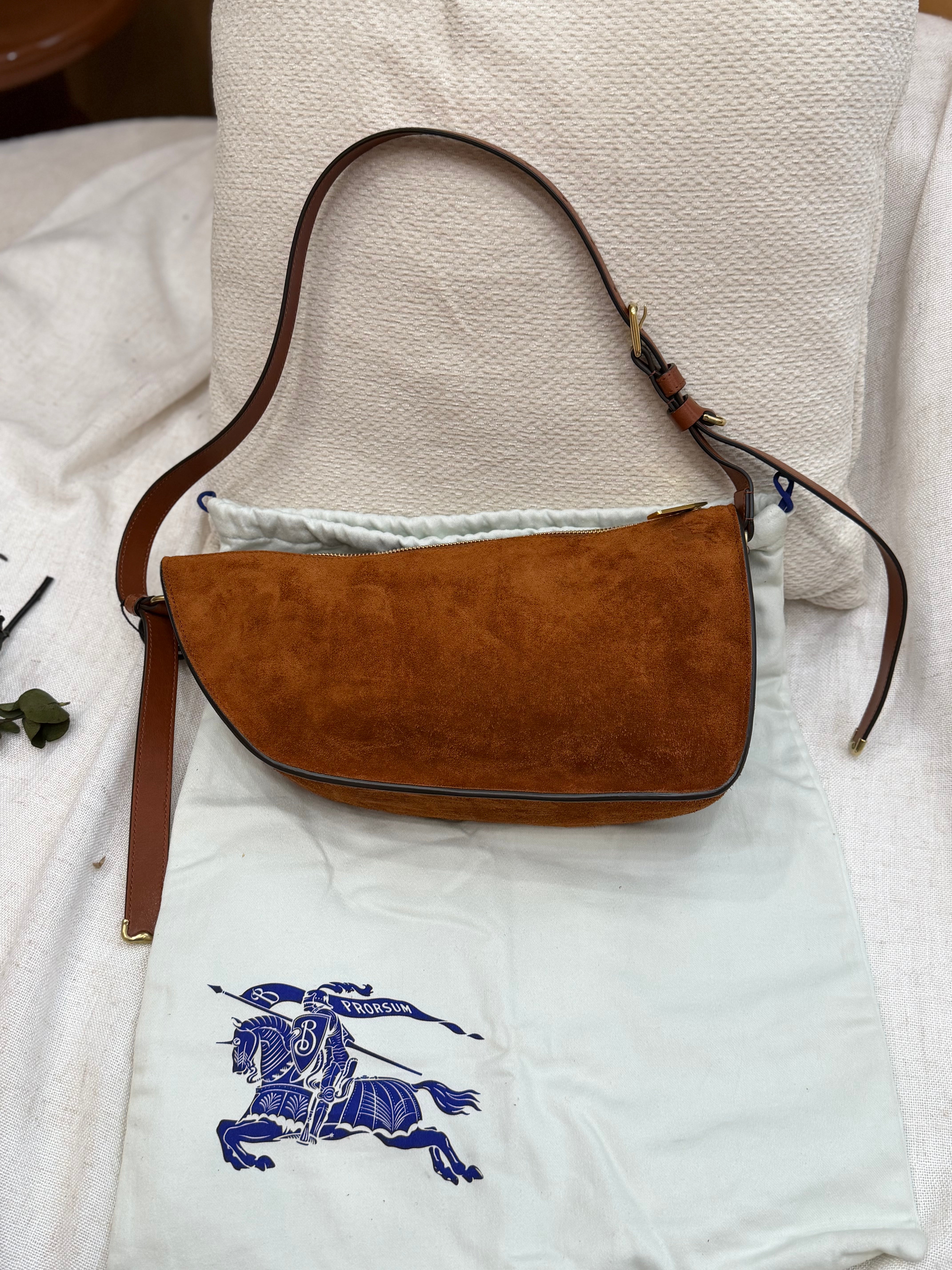 *DONS PRE-DROP* LIKE NEW-Burberry Brown Suede Small Shield Shoulder Bag