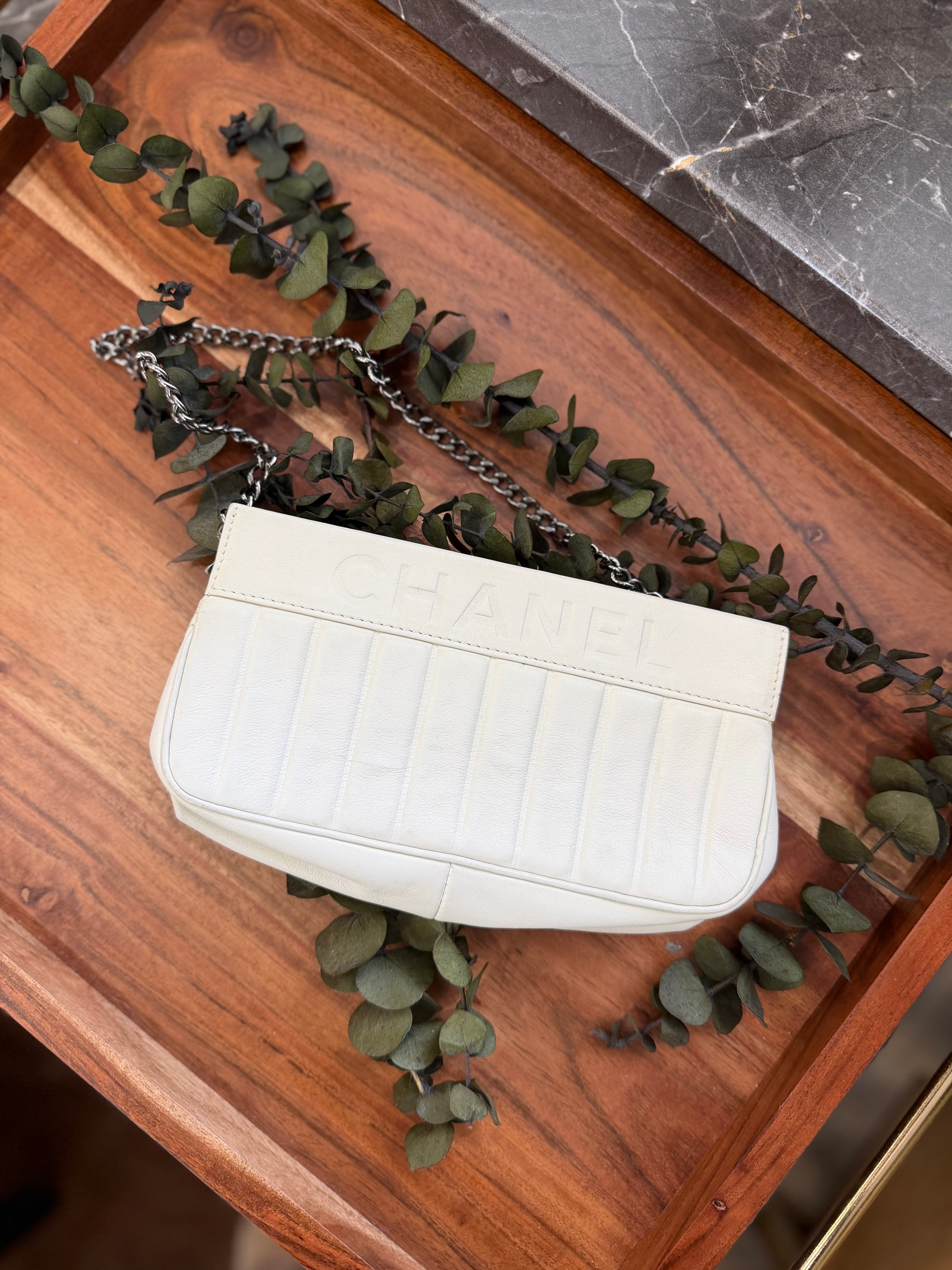 *DONS PRE-DROP* Chanel White Calfskin Vertical Quilted Lax Clutch