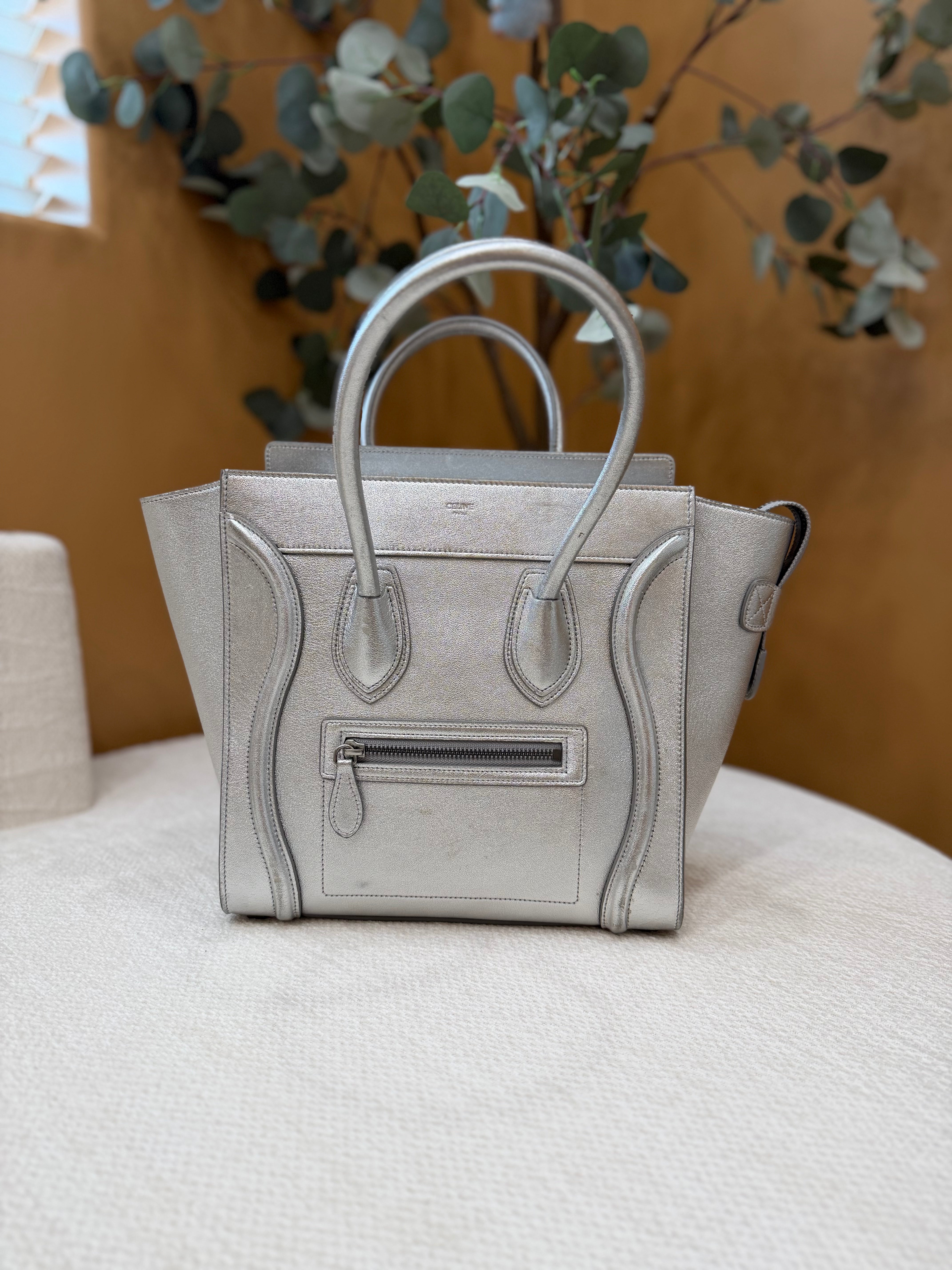 *DONS PRE-DROP* Celine Metallic Silver Leather Micro Luggage Bag