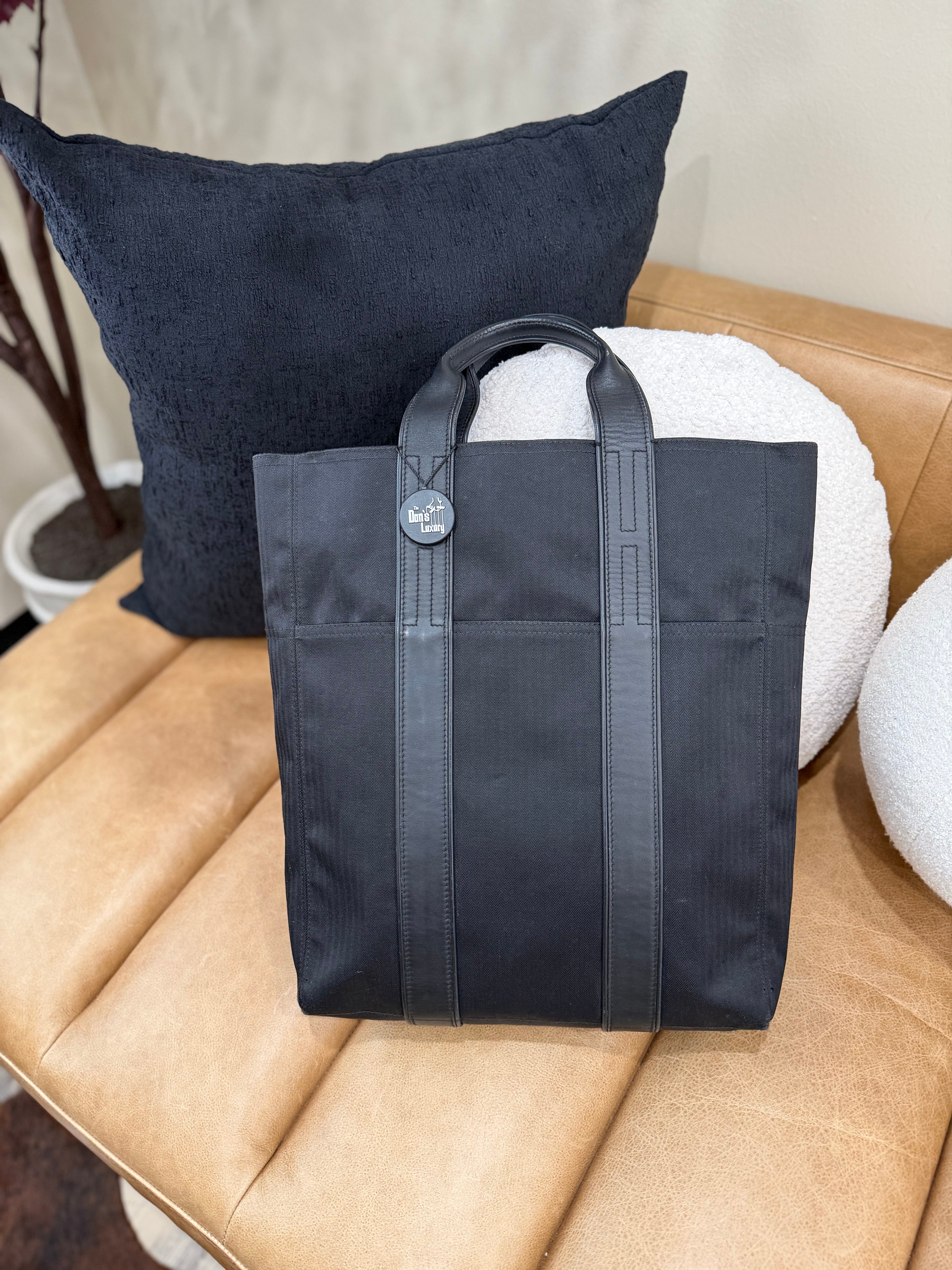 *DONS PRE-DROP* Hermes Black Canvas & Leather Acapulco Cabas Tote