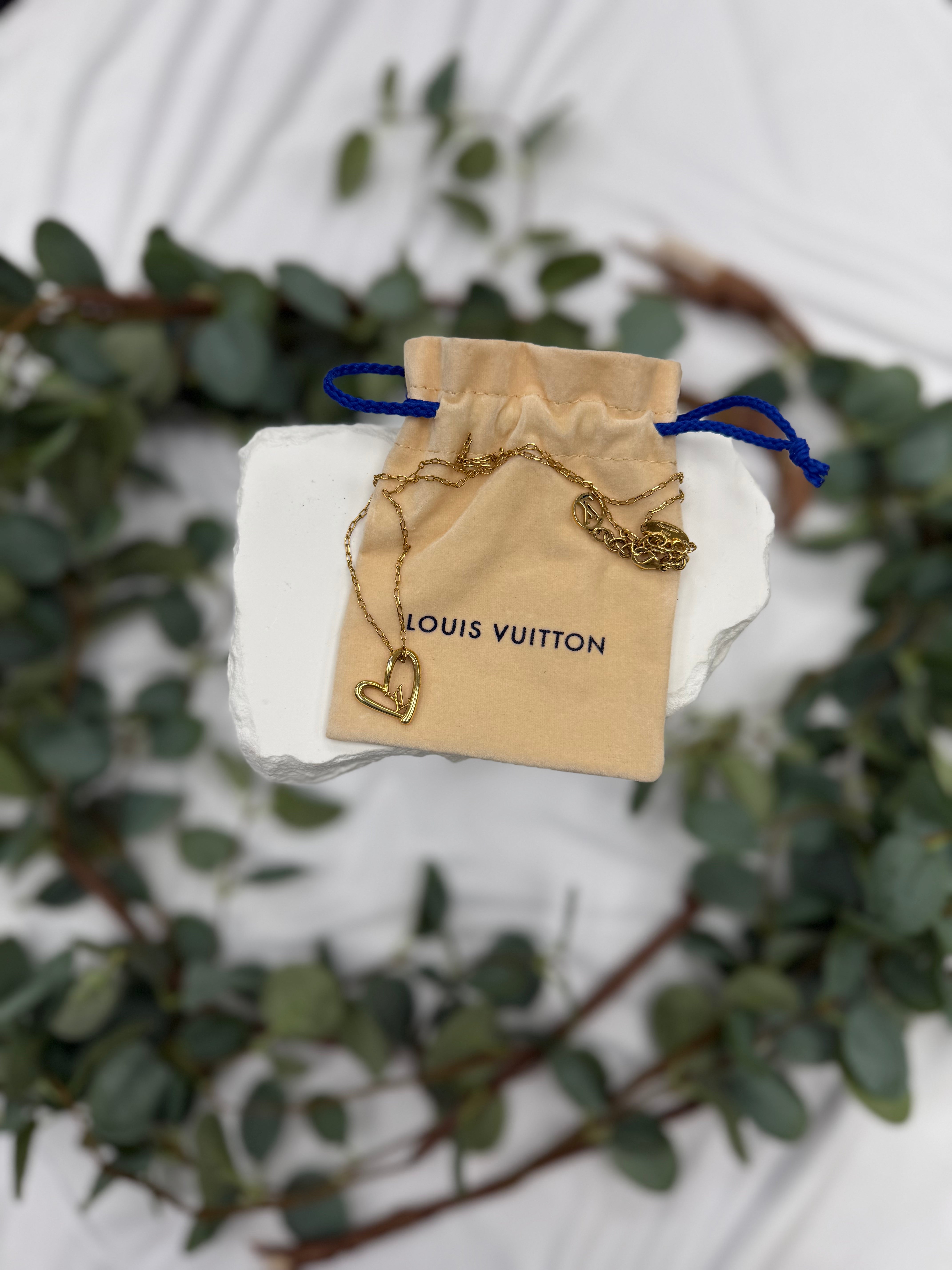 Louis Vuitton Gold Brass Heart Pendant Fall In Love  Necklace