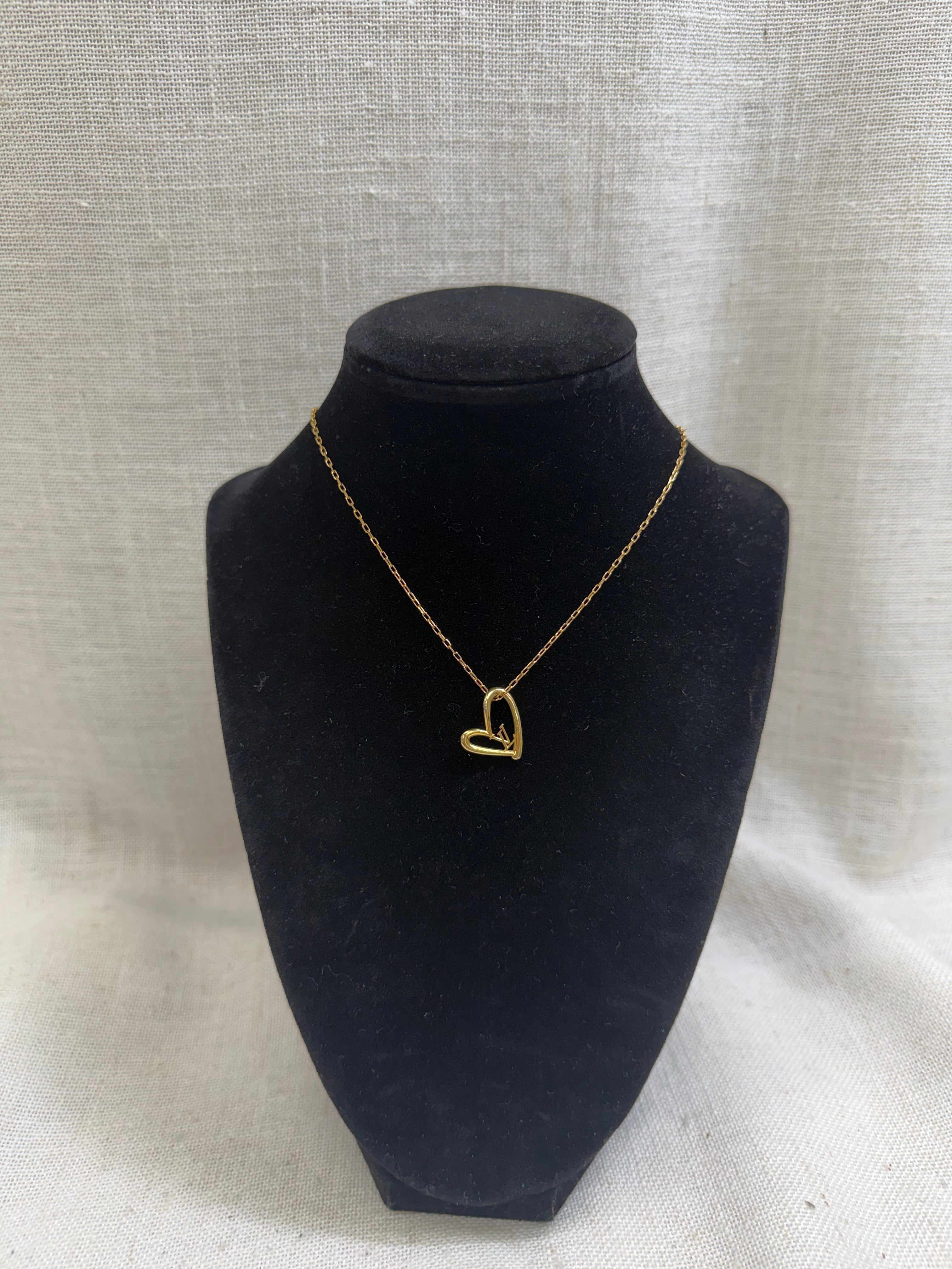Louis Vuitton Gold Brass Heart Pendant Fall In Love  Necklace
