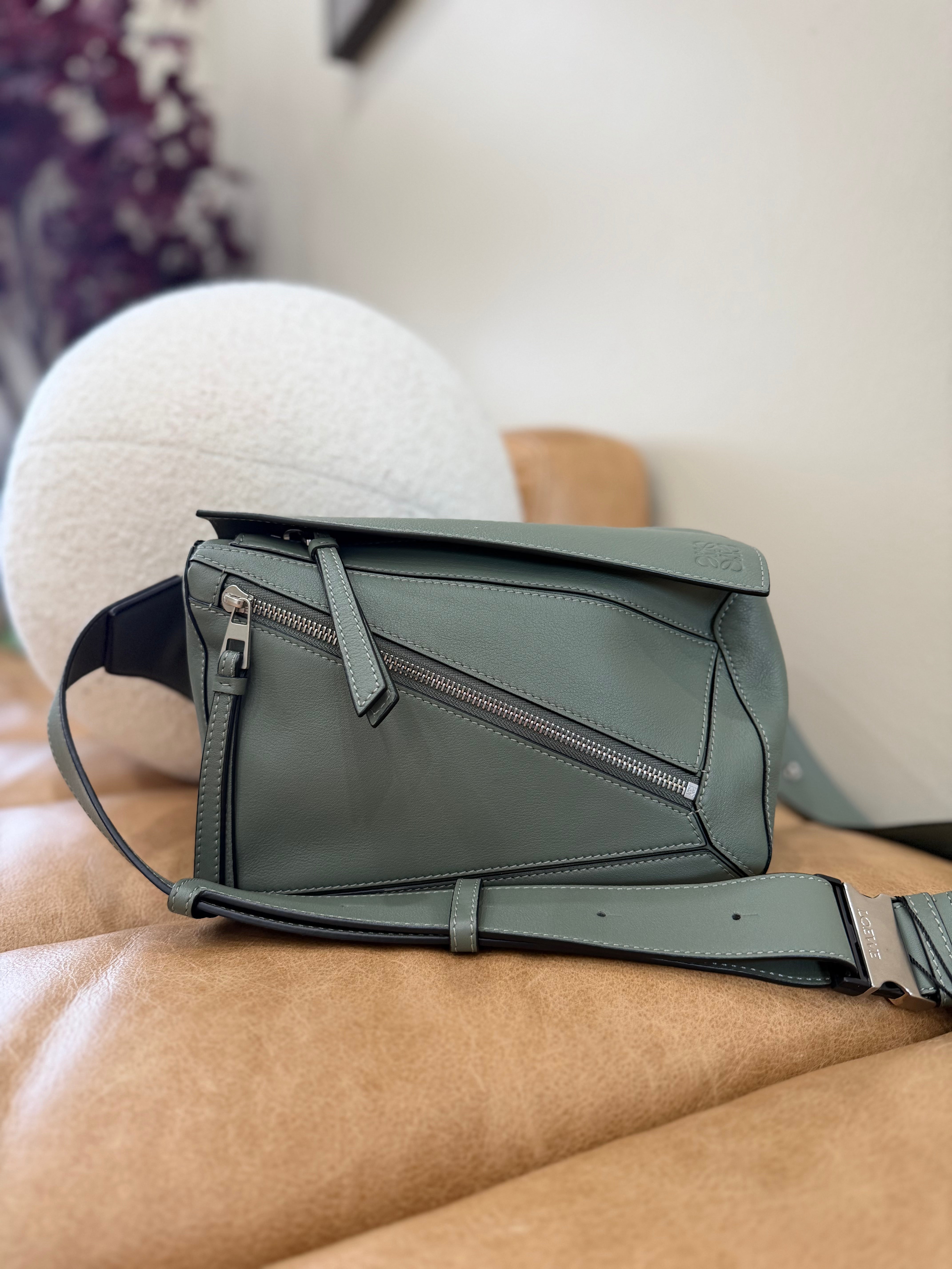 Loewe Sage Green Calfskin Puzzle Bumbag