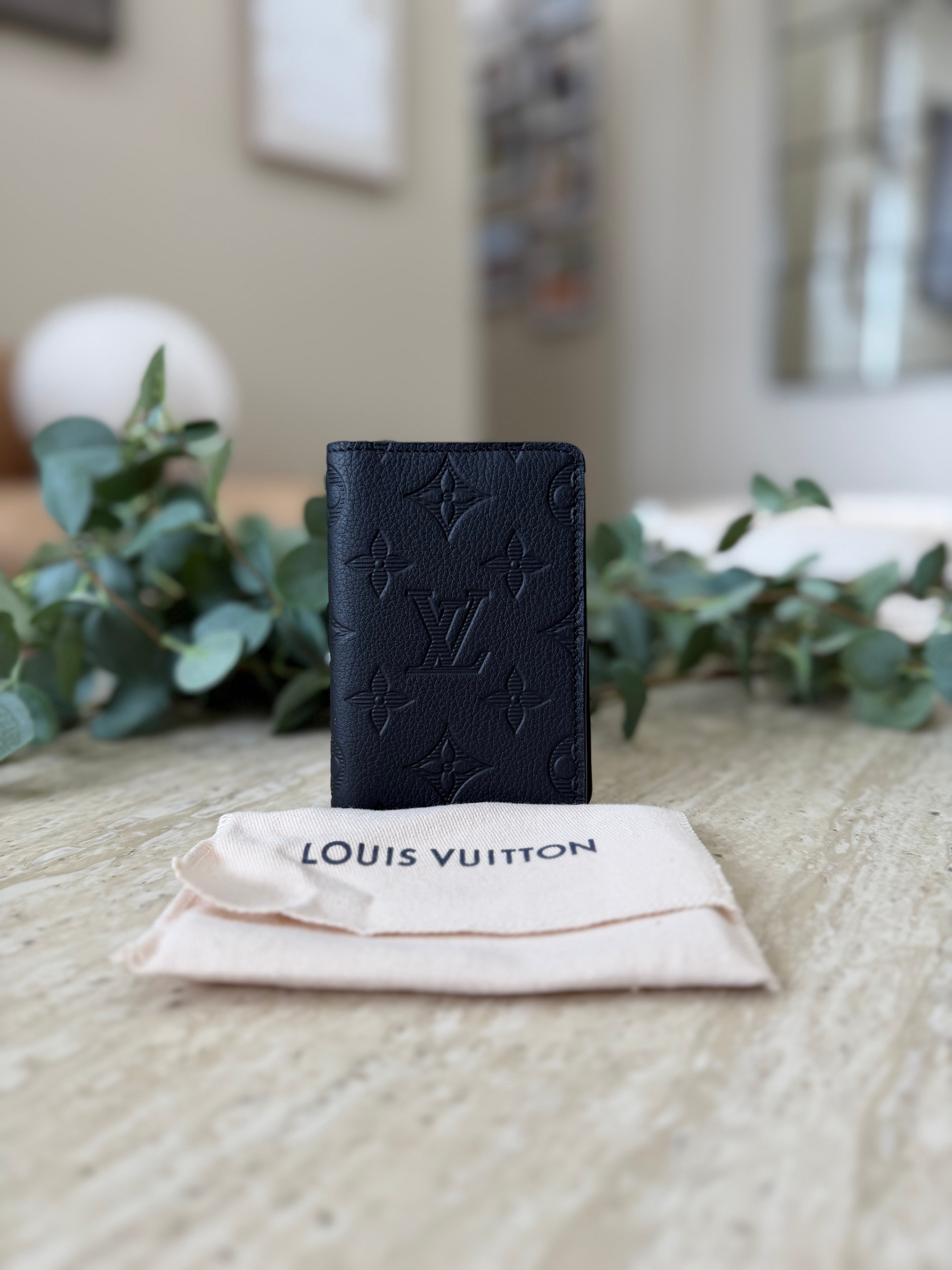 LIKE NEW - Louis Vuitton Black Monogram Shadow Leather Pocket Organizer